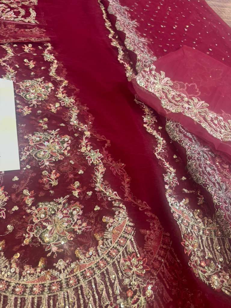 Kanwal Malik Crimson Wedding Dress | Organza Lehenga & Dupatta Set