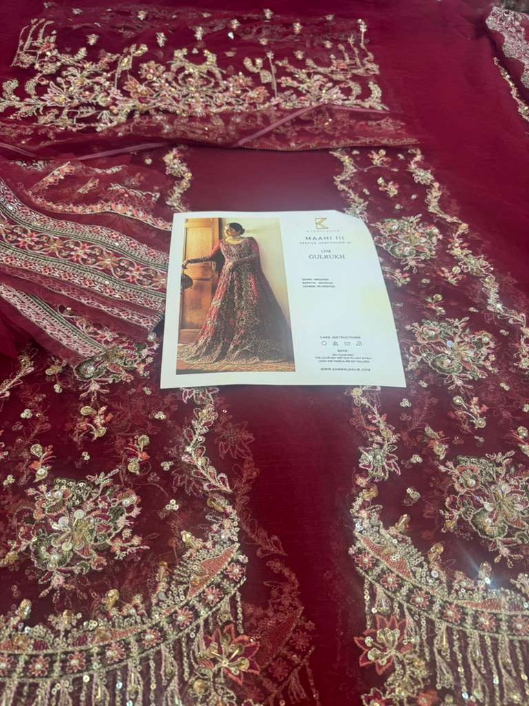Kanwal Malik Crimson Wedding Dress | Organza Lehenga & Dupatta Set