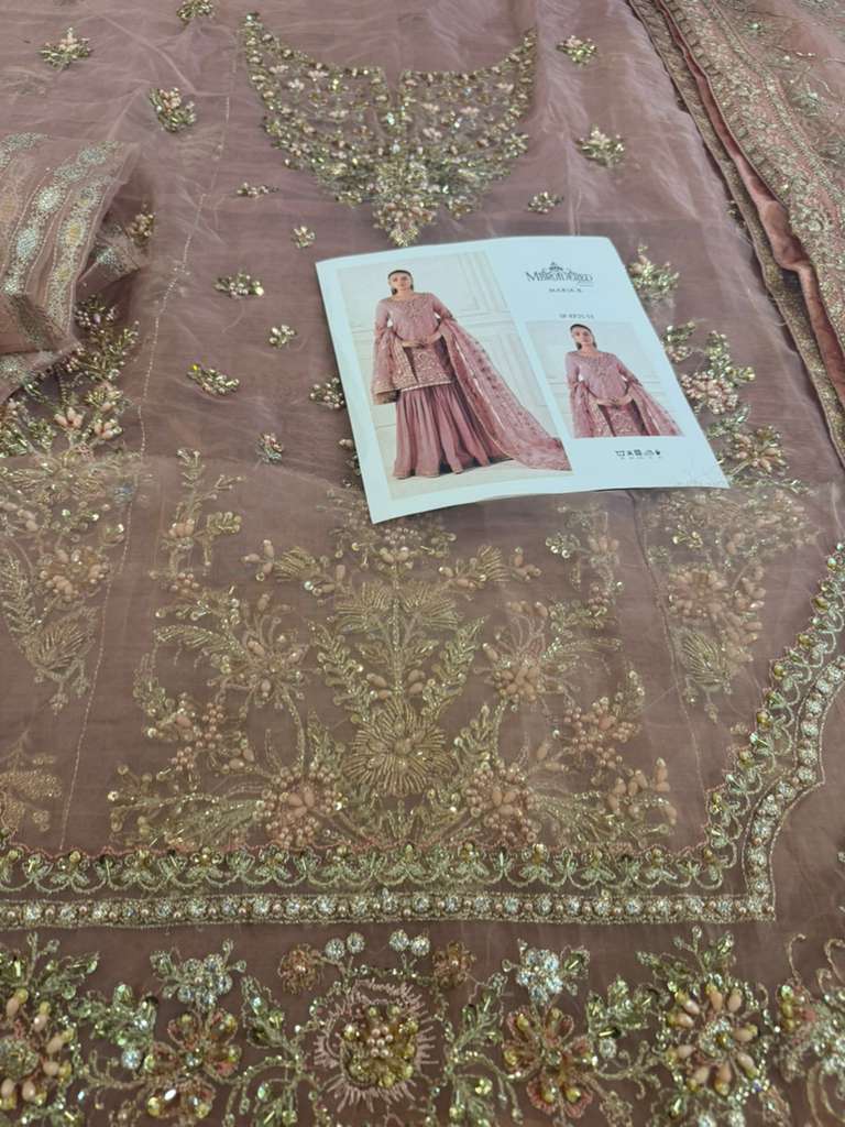 Maria B Chiffon Wedding Edition – Ice Blue Organza Embroidered Sharara Set