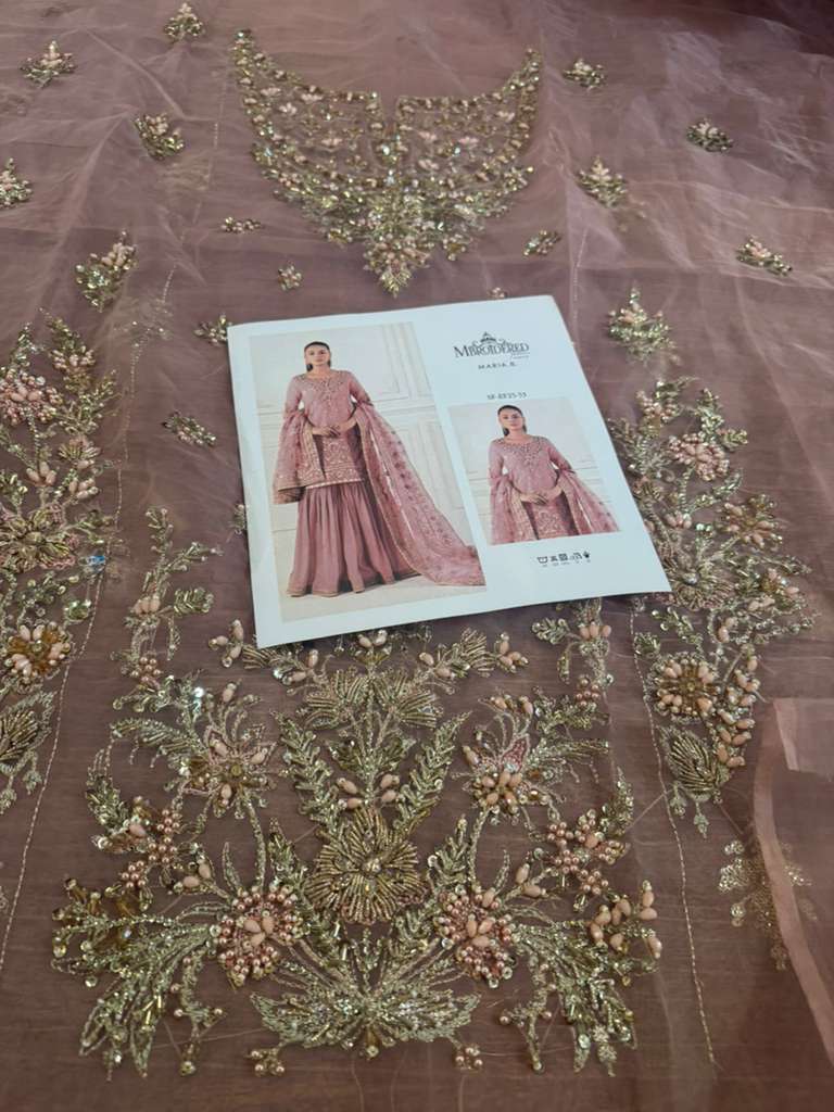 Maria B Chiffon Wedding Edition – Ice Blue Organza Embroidered Sharara Set