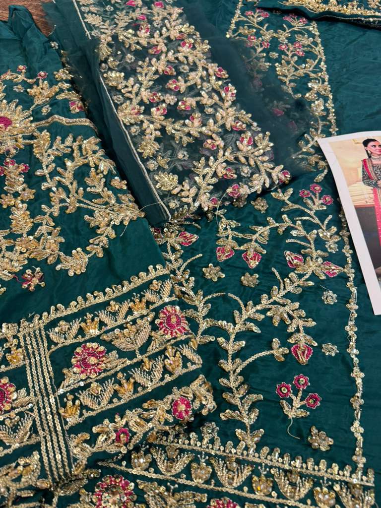 Haris Shakeel Luxury Raw Silk 3 Piece Unstitched Dress – Hand-Embellished Formal Wear