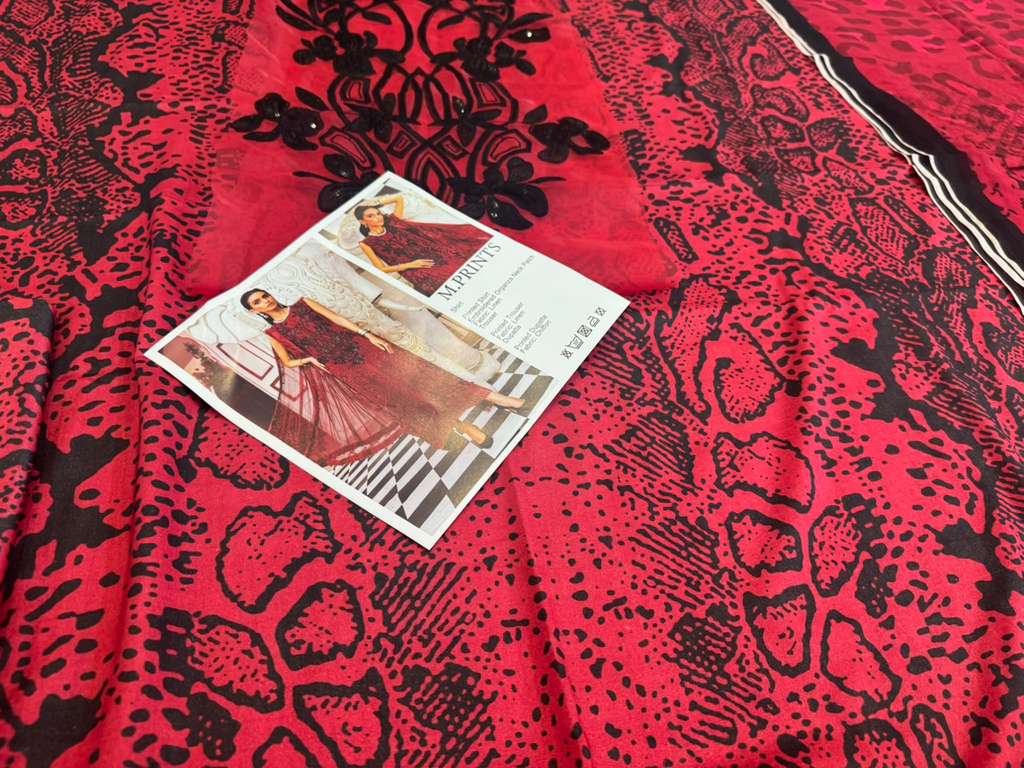 Maria B MPrint Winter Collection – Red & Black Chiffon 3 Piece Suit