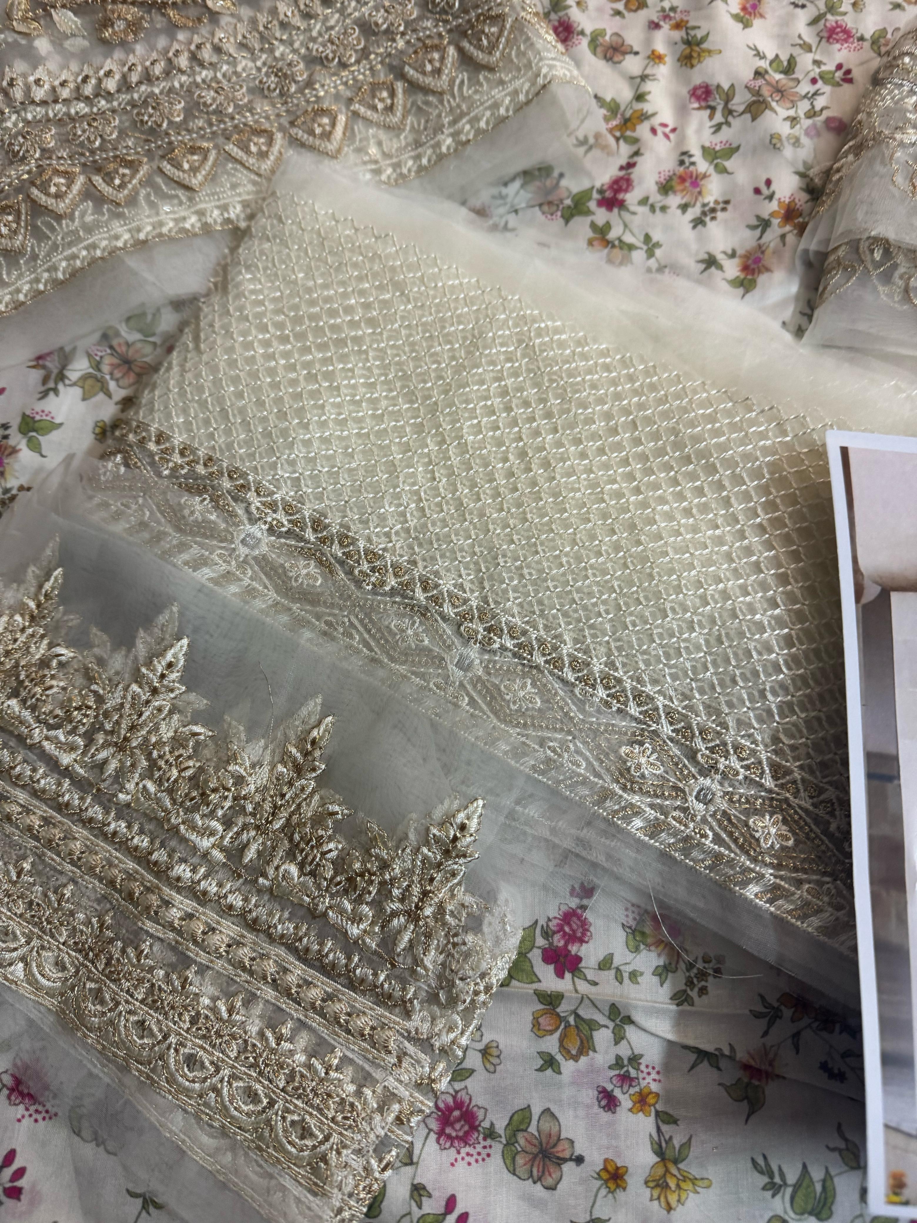Faiza Saqlain – Ivory Blossom | Luxury Lawn 2025
