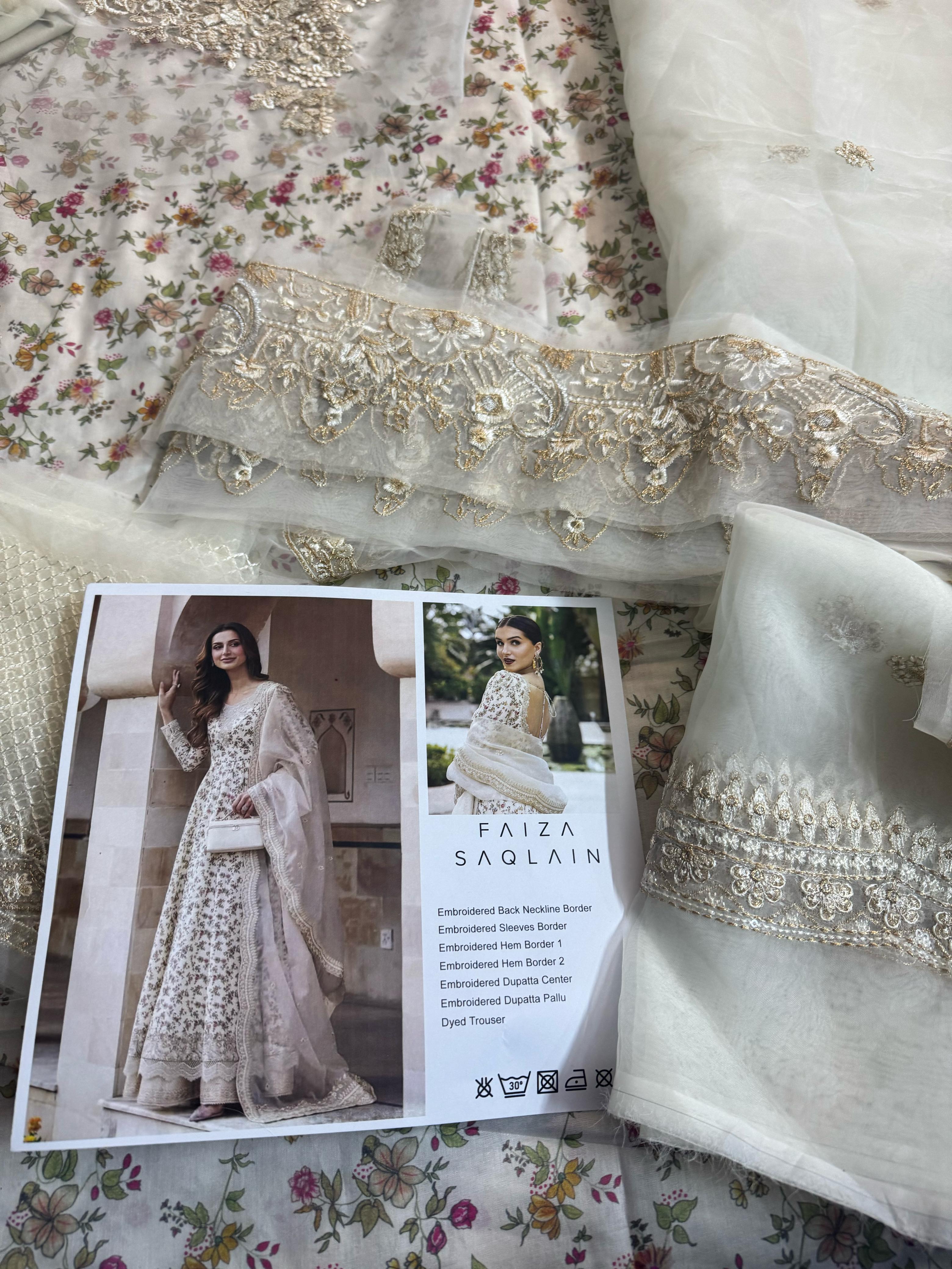 Faiza Saqlain – Ivory Blossom | Luxury Lawn 2025