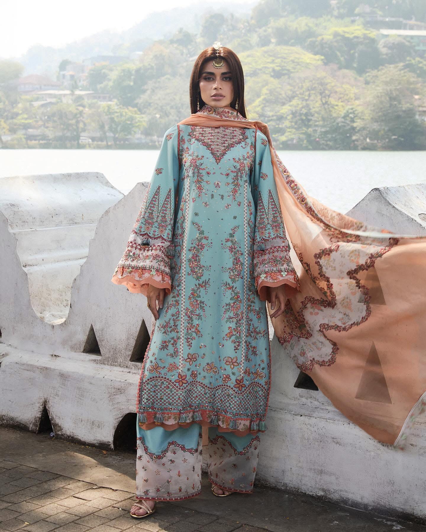 Hussain Rehar Luxury Lawn 2025 – Serene Bloom Embroidered Elegance