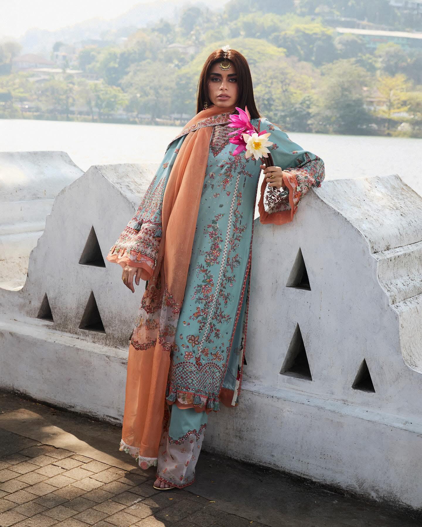 Hussain Rehar Luxury Lawn 2025 – Serene Bloom Embroidered Elegance