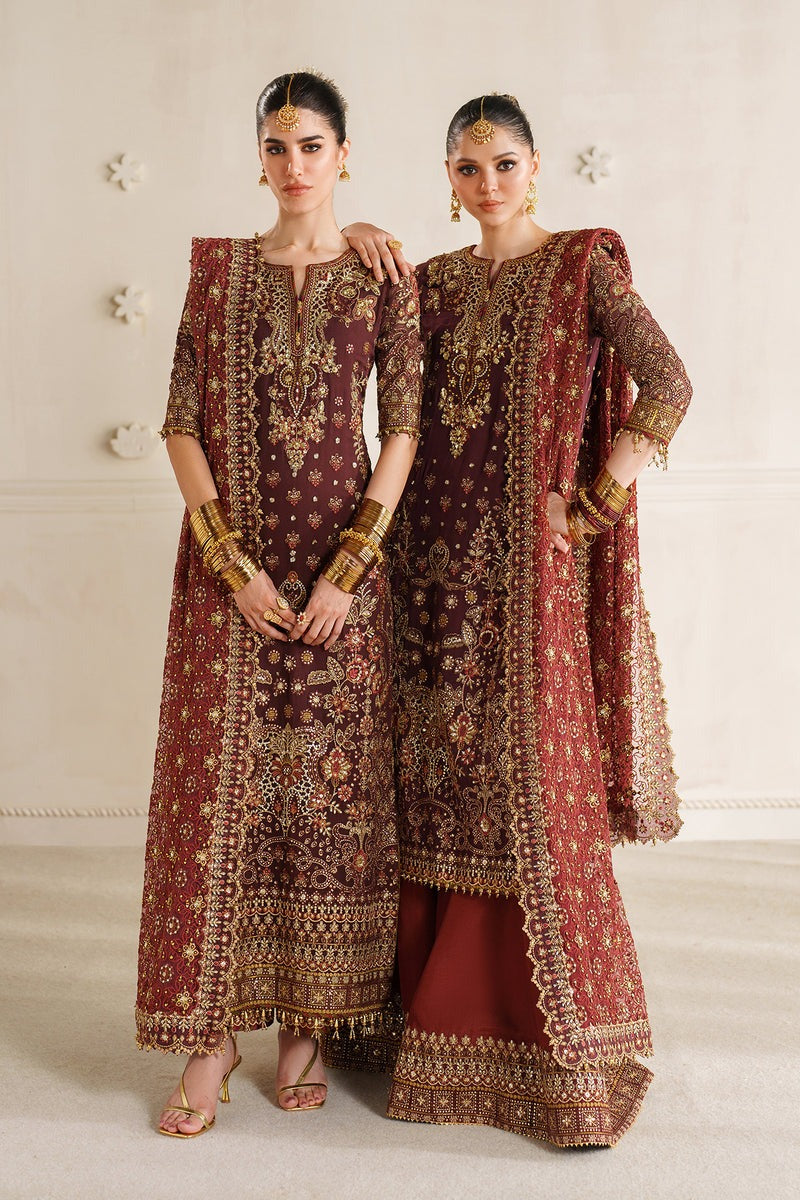 Baroque Chantelle Maroon Sharara | Embroidered Chiffon & Silk Wedding Formal