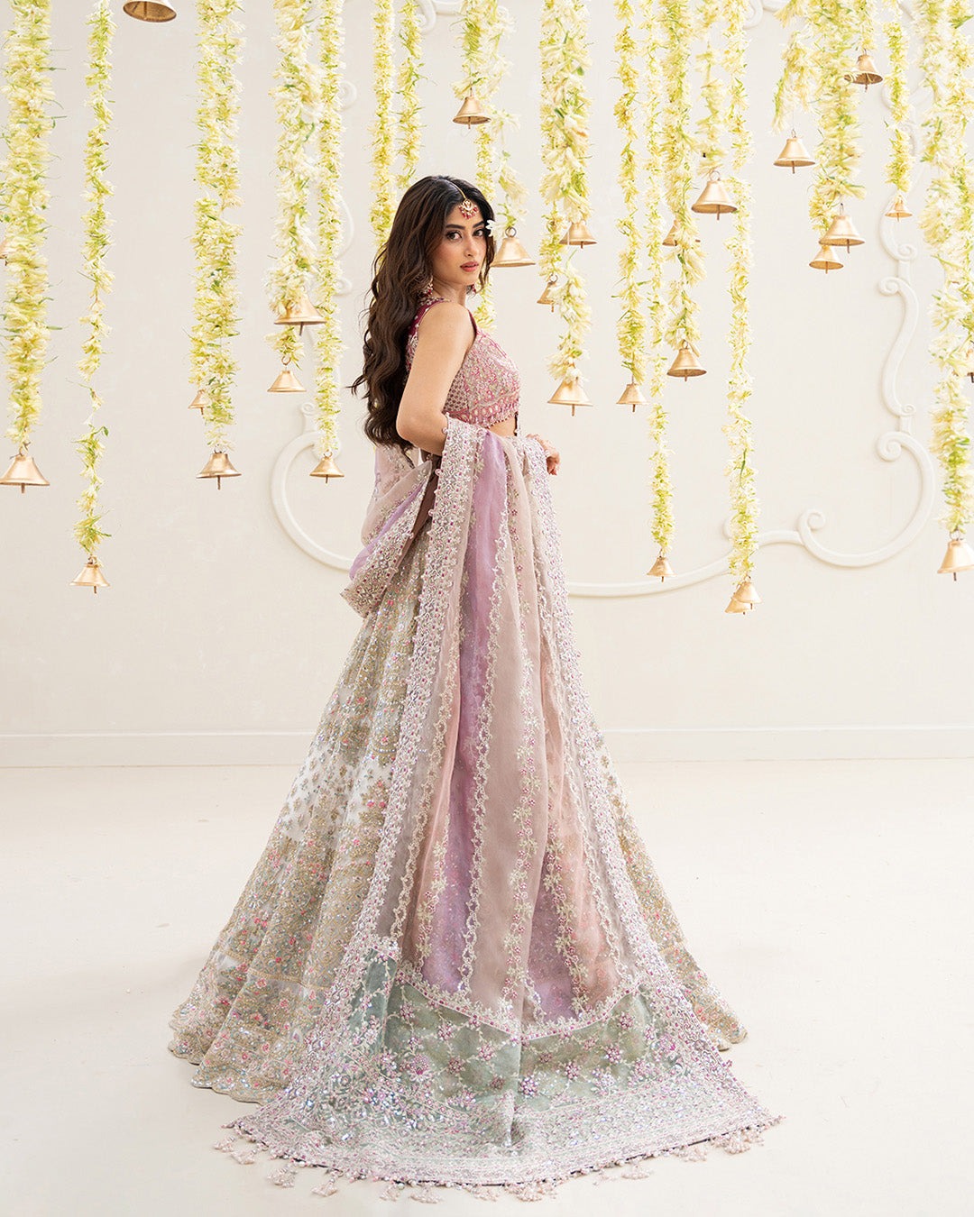 Faiza Saqlain Suzan | Blush Pink Tissue & Net Lehnga