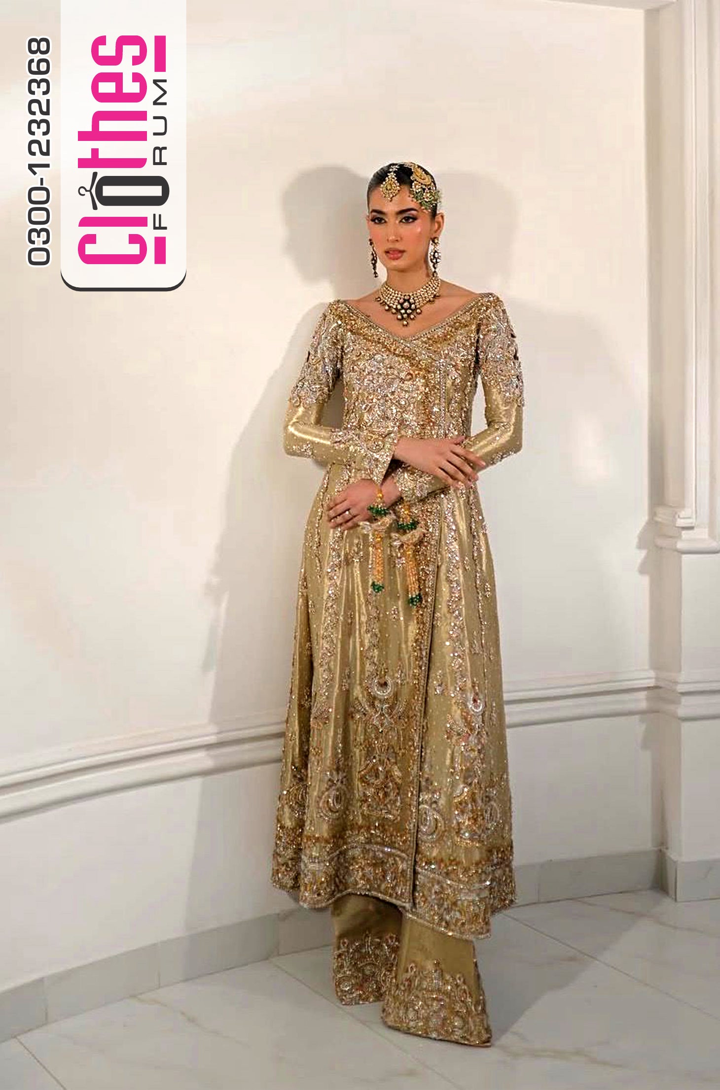 Alina Khan Inspired | Gold Metallic Hand-Embellished Bridal Suit