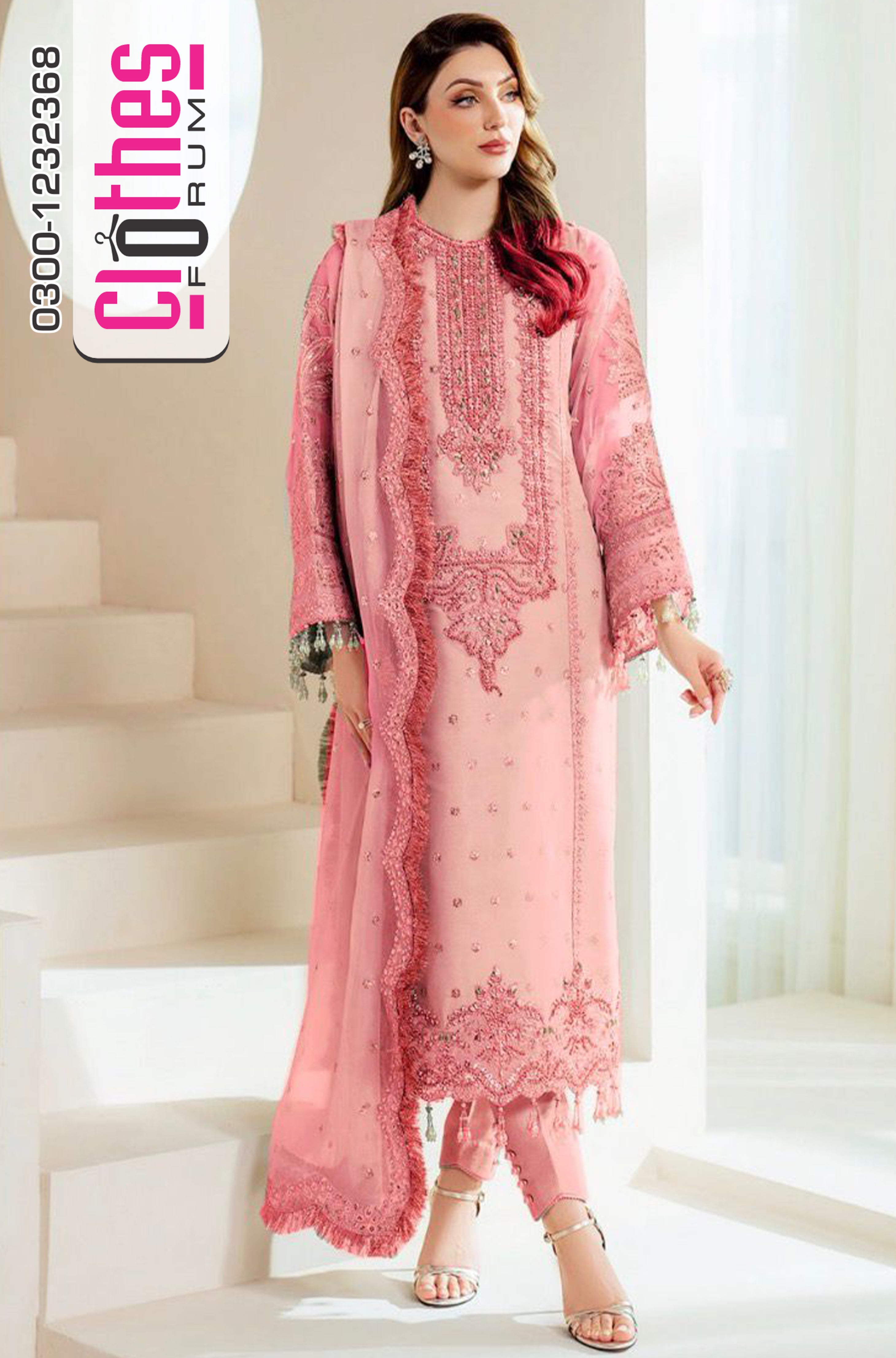 Alizeh Blush Pink Embroidered Formal Suit | Luxury Organza 3-Piece Dress