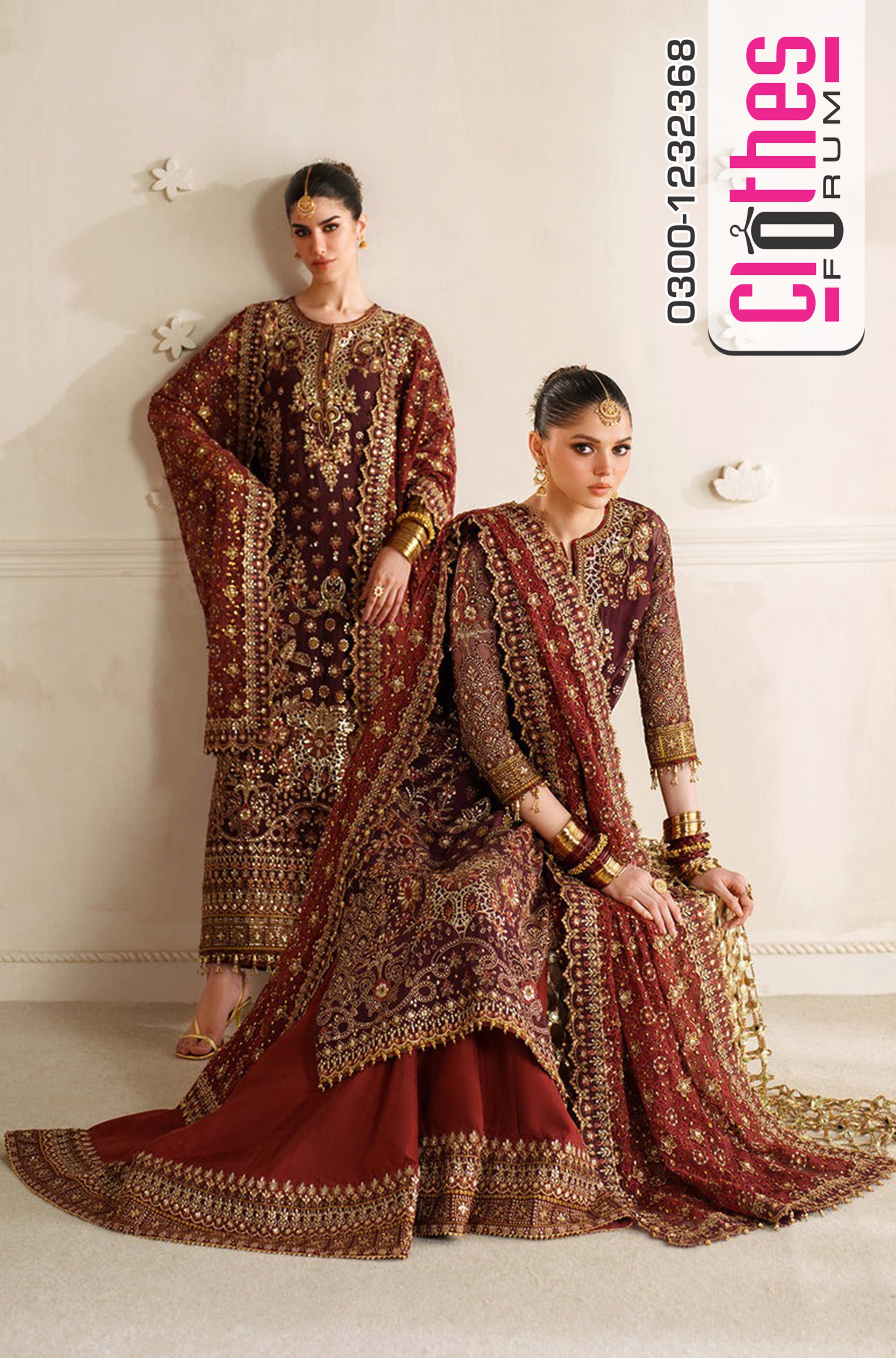 Baroque Chantelle Maroon Sharara | Embroidered Chiffon & Silk Wedding Formal