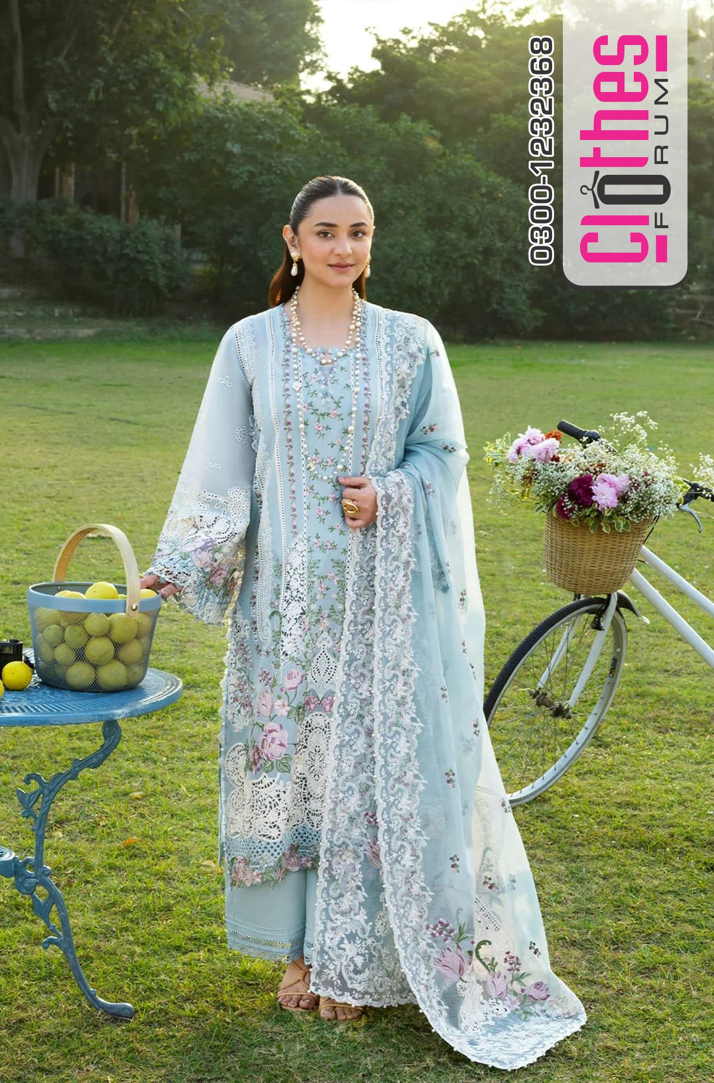 Elaf Powder Blue Luxury Lawn - Embroidered 3-Piece Unstitched Suit