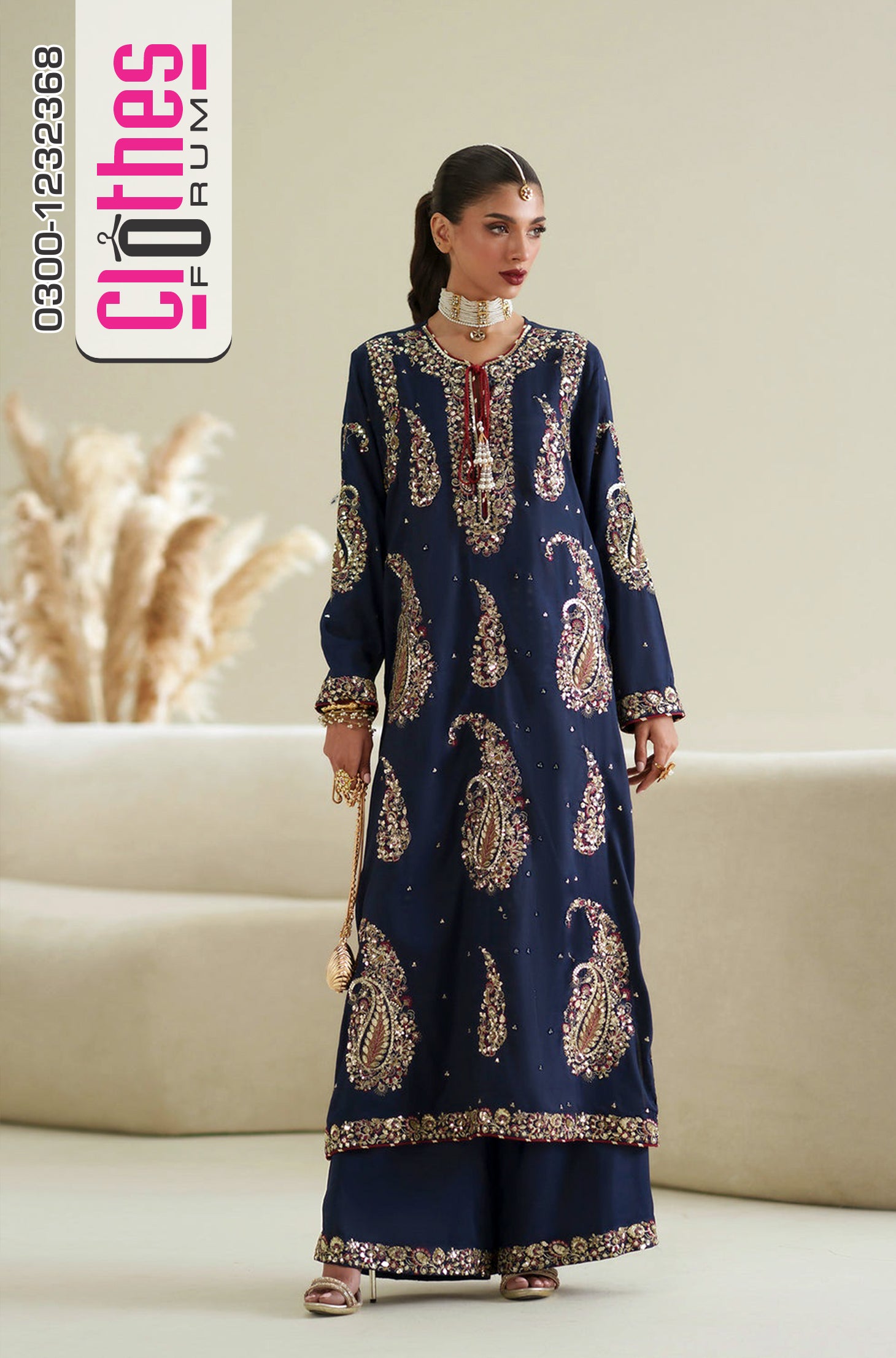 Ethnic Wedding Edition Cobalt Blue Embroidered Stitched 2 Piece Suit