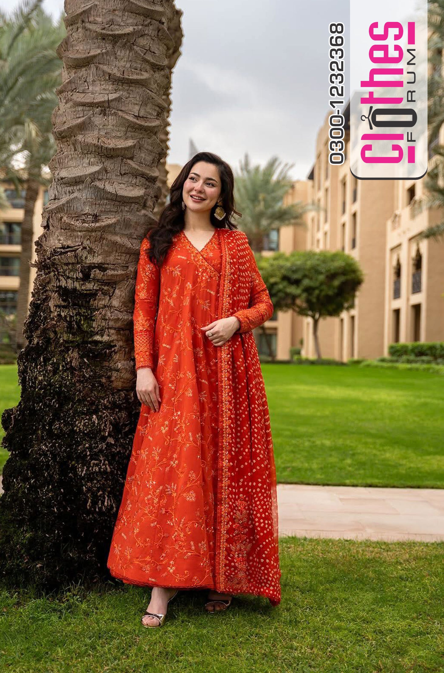 Faiza Saqlain | Burnt Orange Embroidered Luxury Lawn & Chiffon