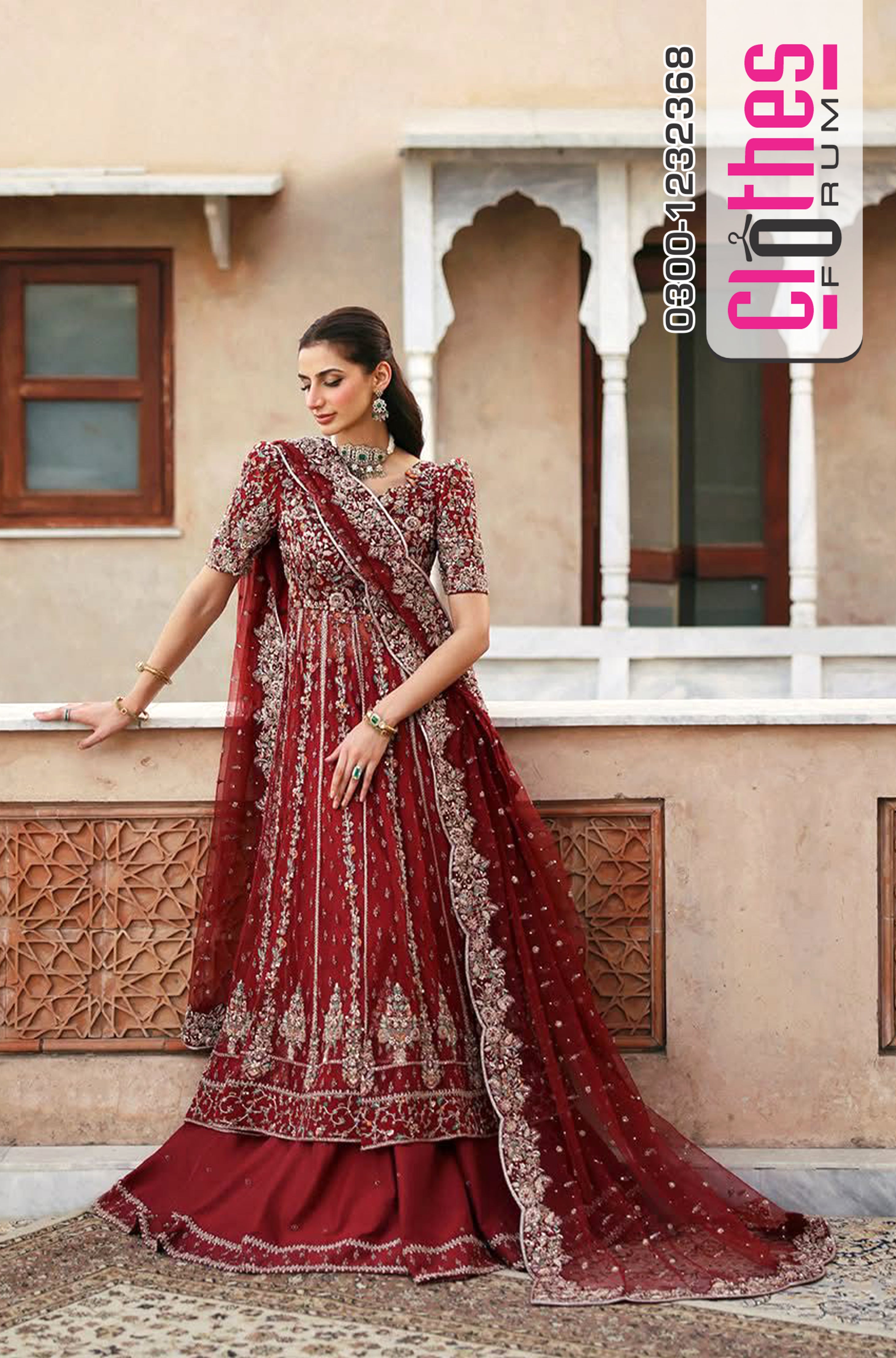 Faiza Saqlain Bridal Maxi – Red Embellished Net &amp; Korean Raw Silk Ensemble