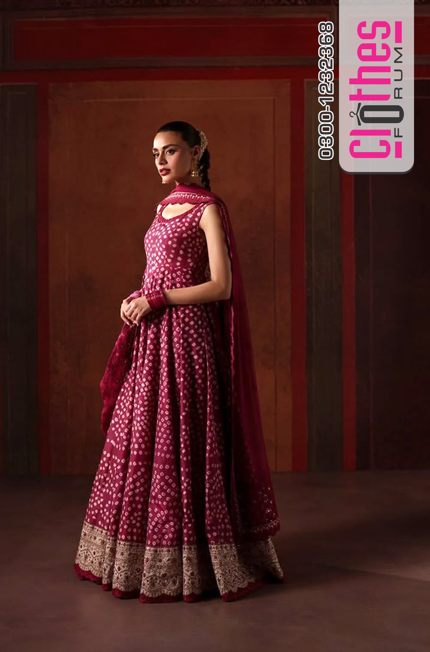 Faiza Saqlain Deep Wine Silk Wedding Pishwas Suit | Formal Pret