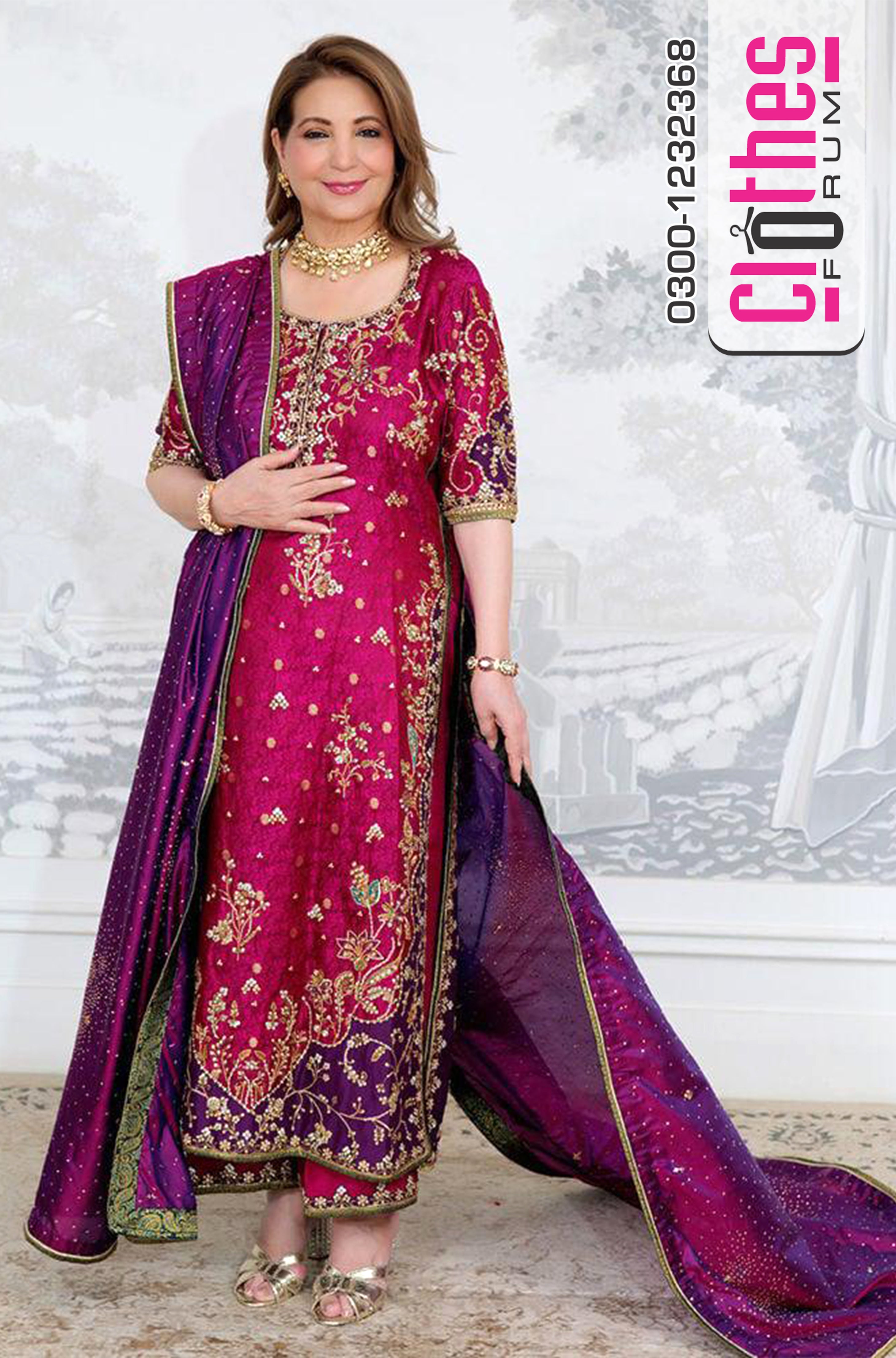 Farah Talib Aziz Magenta Raw Silk Hand-Embellished 3-Piece Luxury Suit