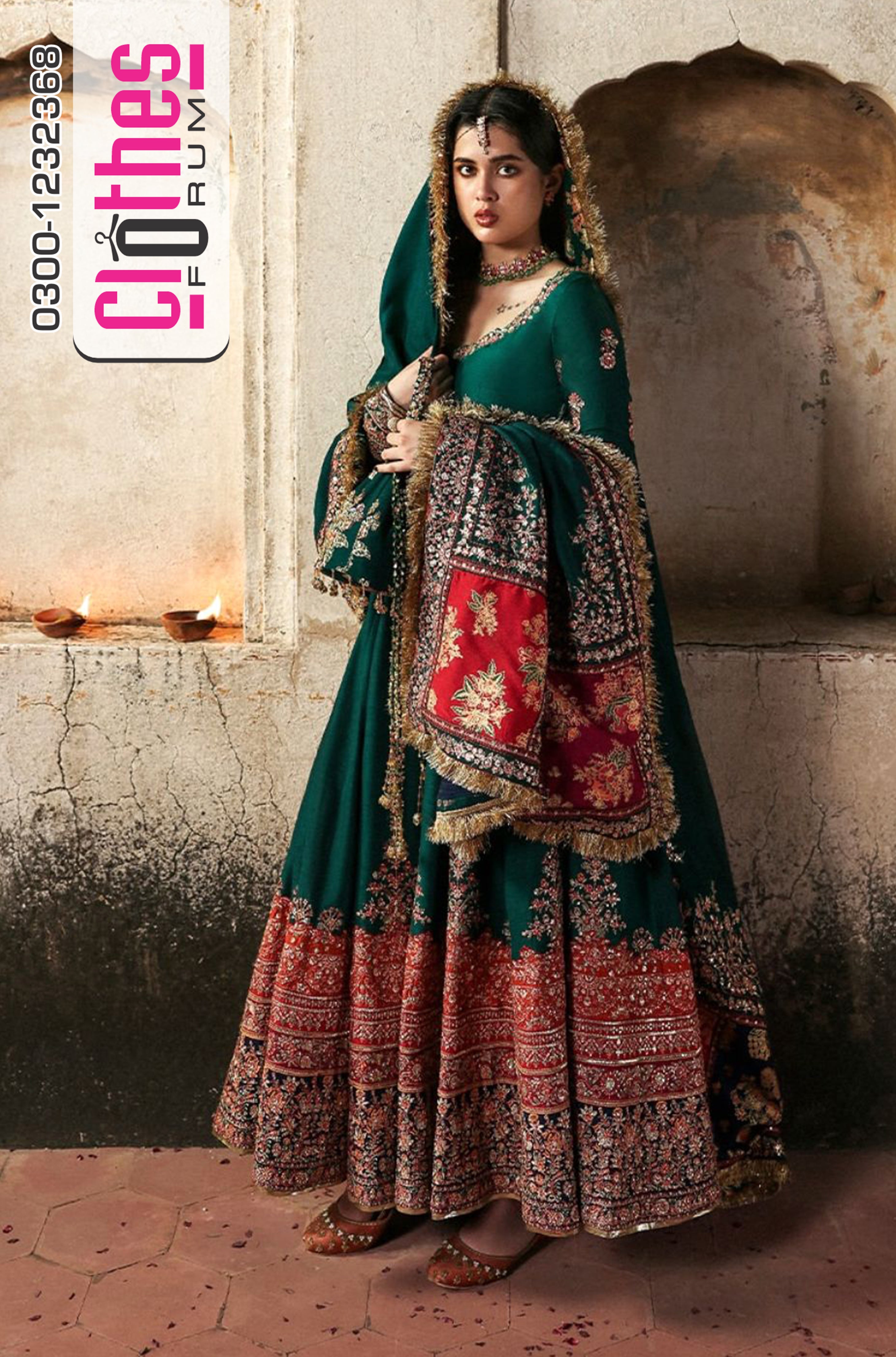 Hussain Rehar Massarat Meherunissa – Emerald Green Embroidered Raw Silk Formal Suit