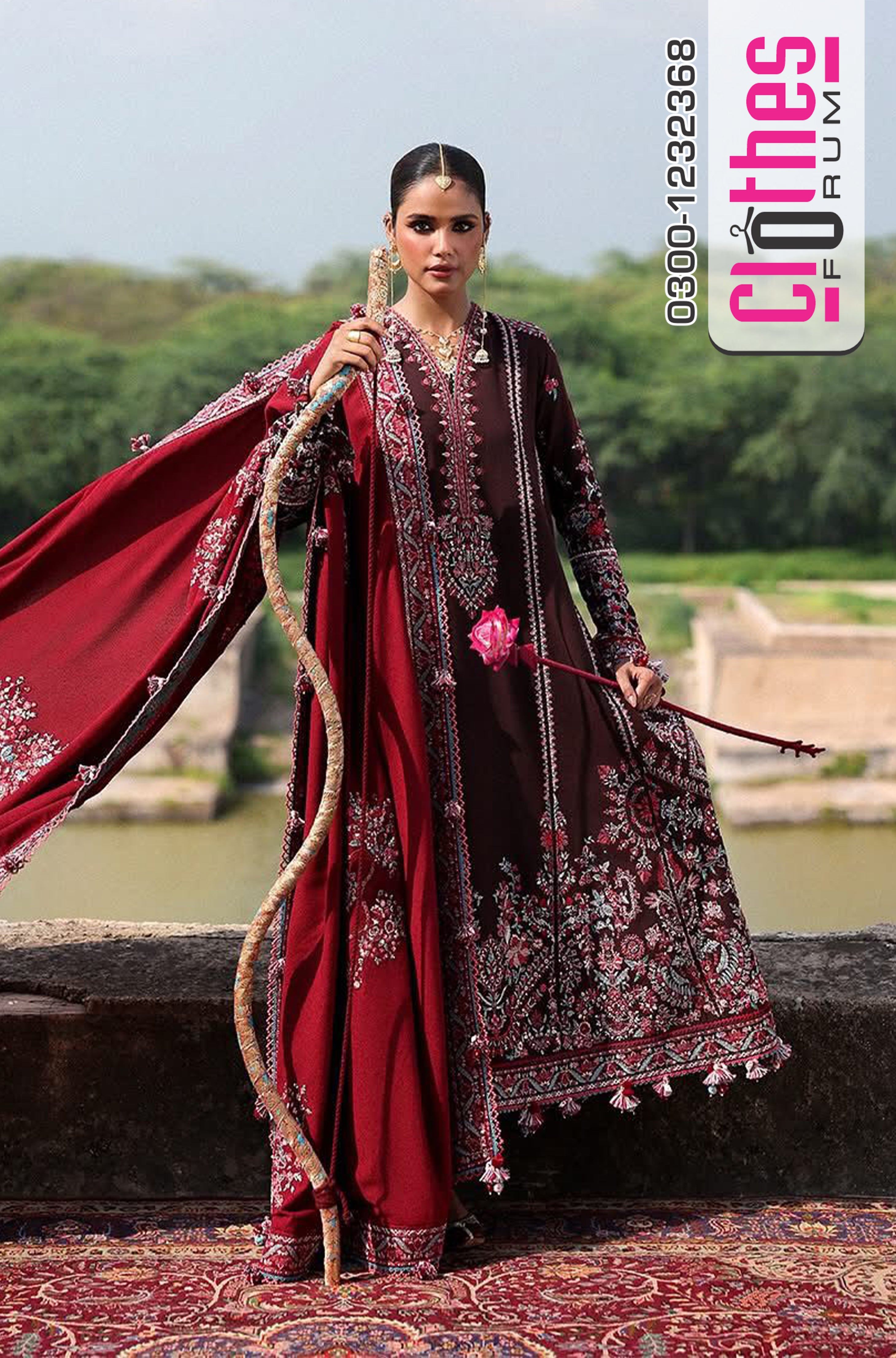 Hussain Rehar Chocolate Brown Karandi Suit | Luxury Winter Wear