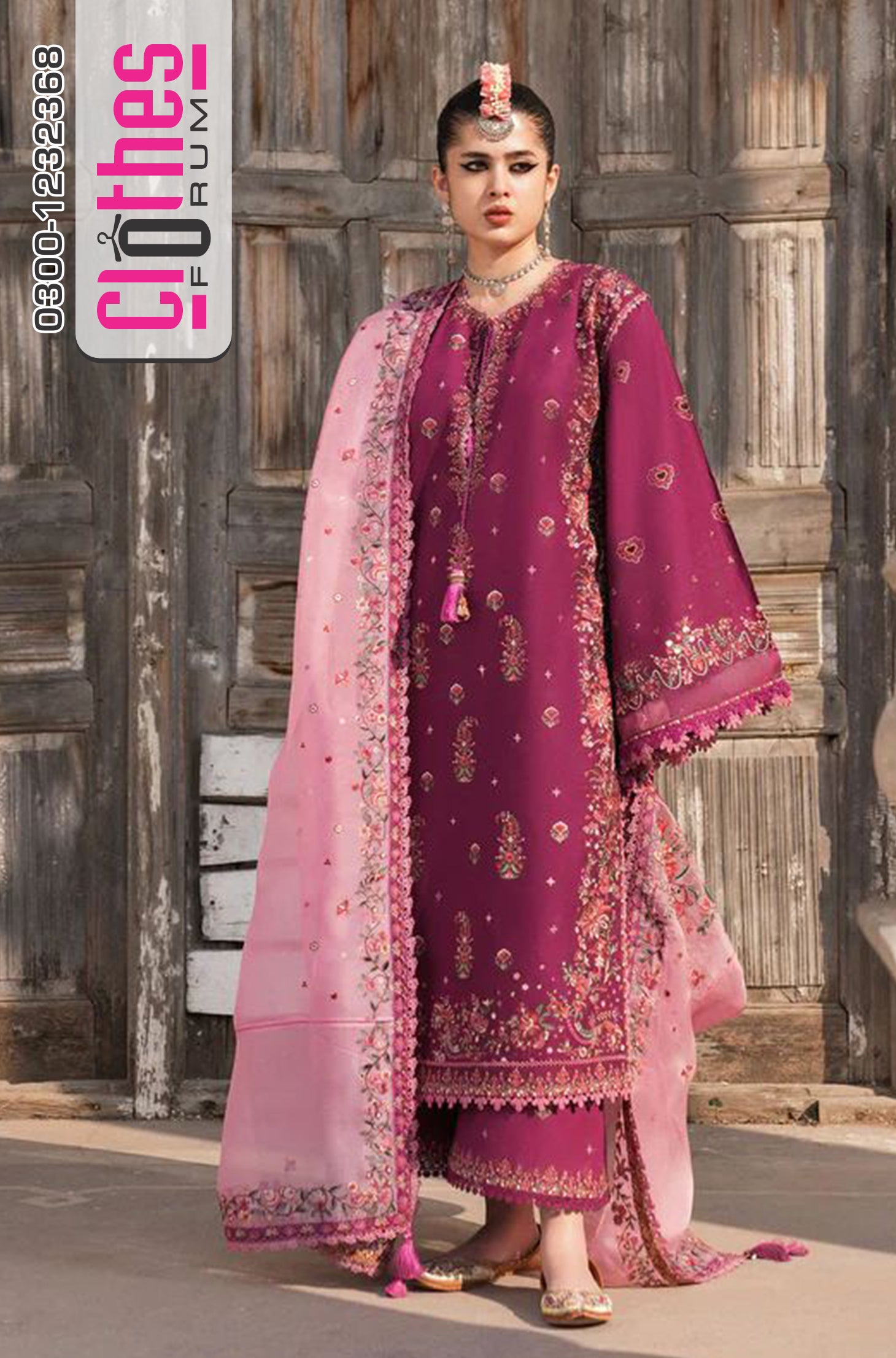 Hussain Rehar Plum Embroidered Luxury Lawn - 3 Piece Suit