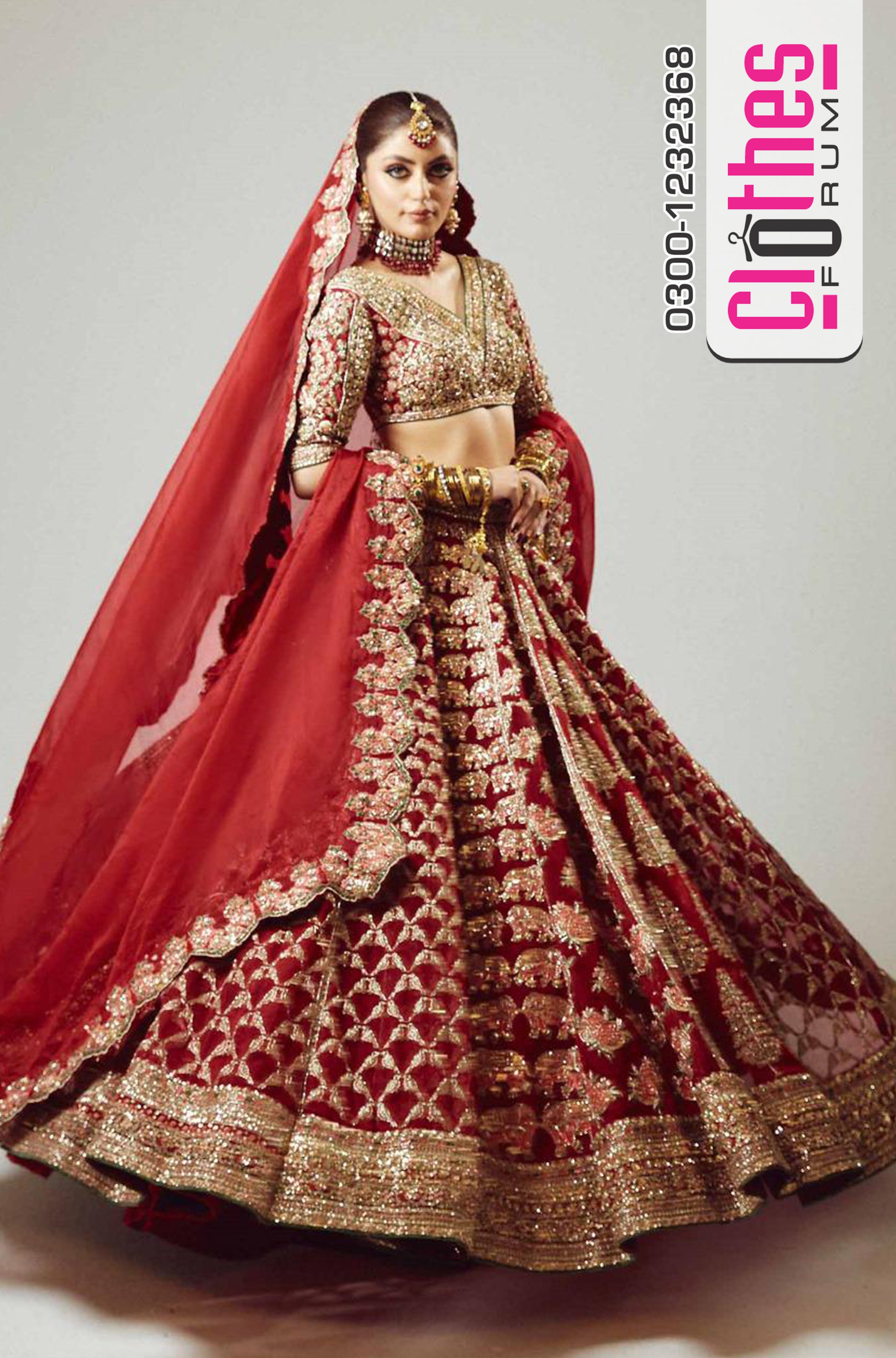 Hussain Rehar Red Pure Organza Lehenga Choli| Luxury Wedding &Festive Wear