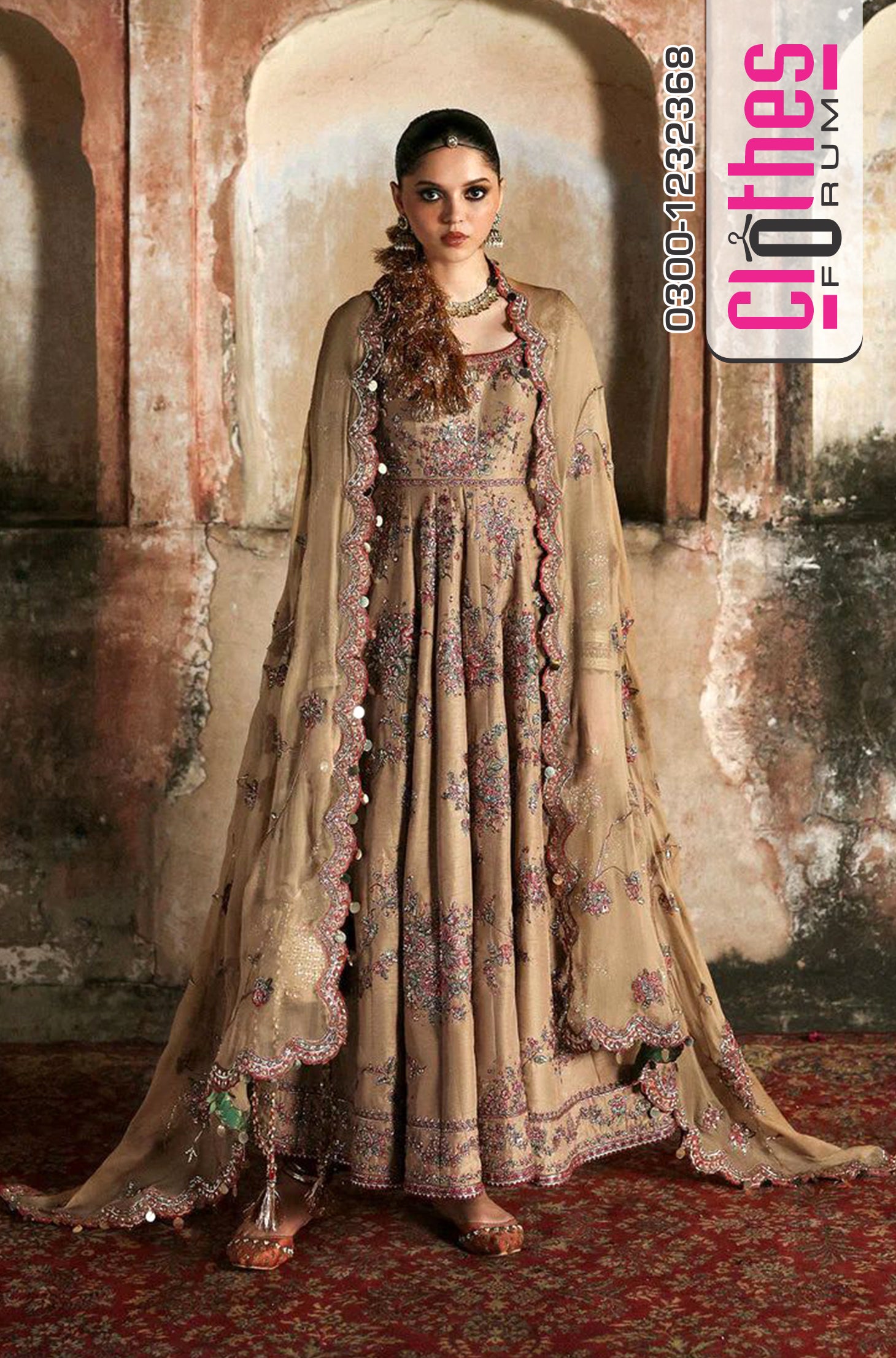 Hussain Rehar Beige Chiffon Pishwas – Massarat Festive Wedding Collection ’25