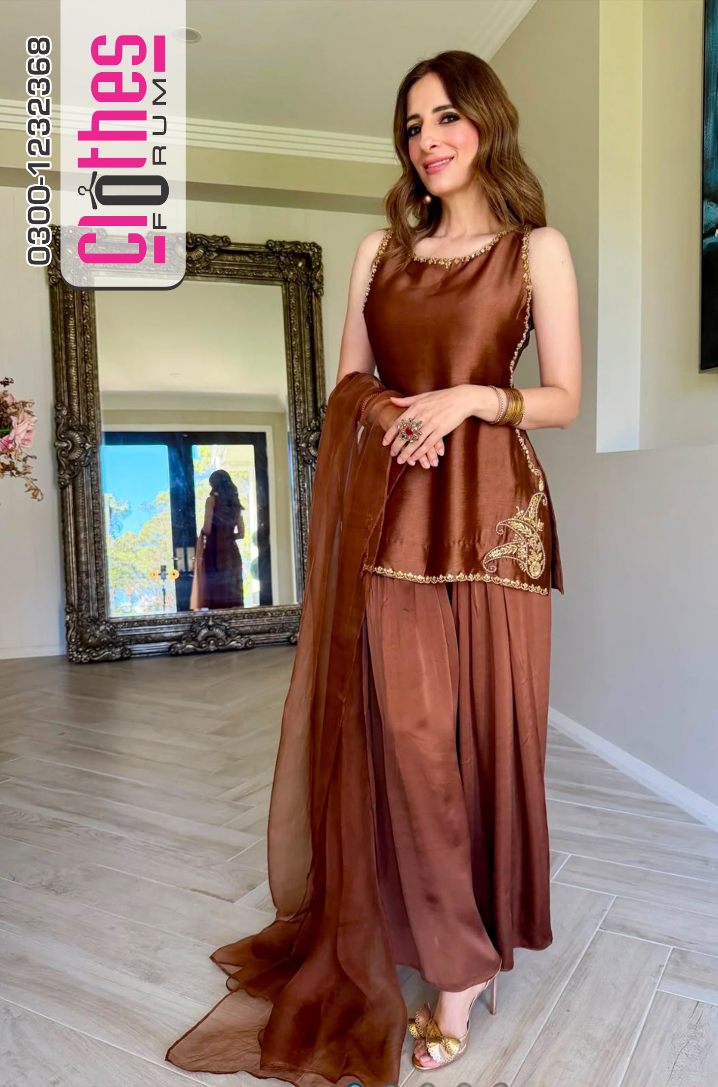Rabbia Couture Inspired Brown Silk Embroidered Suit | Clothesforum