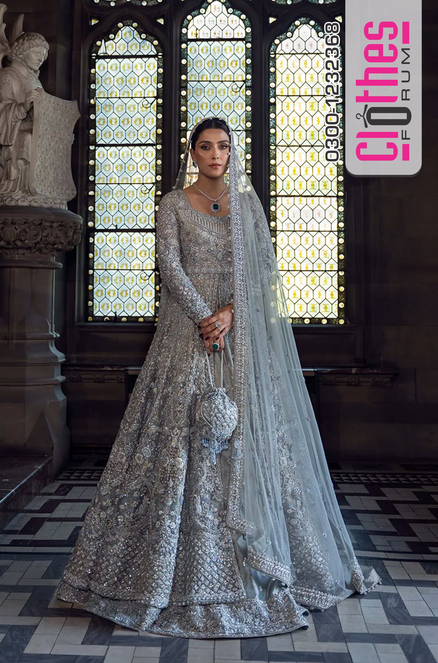 Inspired by Zain Hashmi Ice Blue Hand Embellished Net Bridal Gown Pishwas