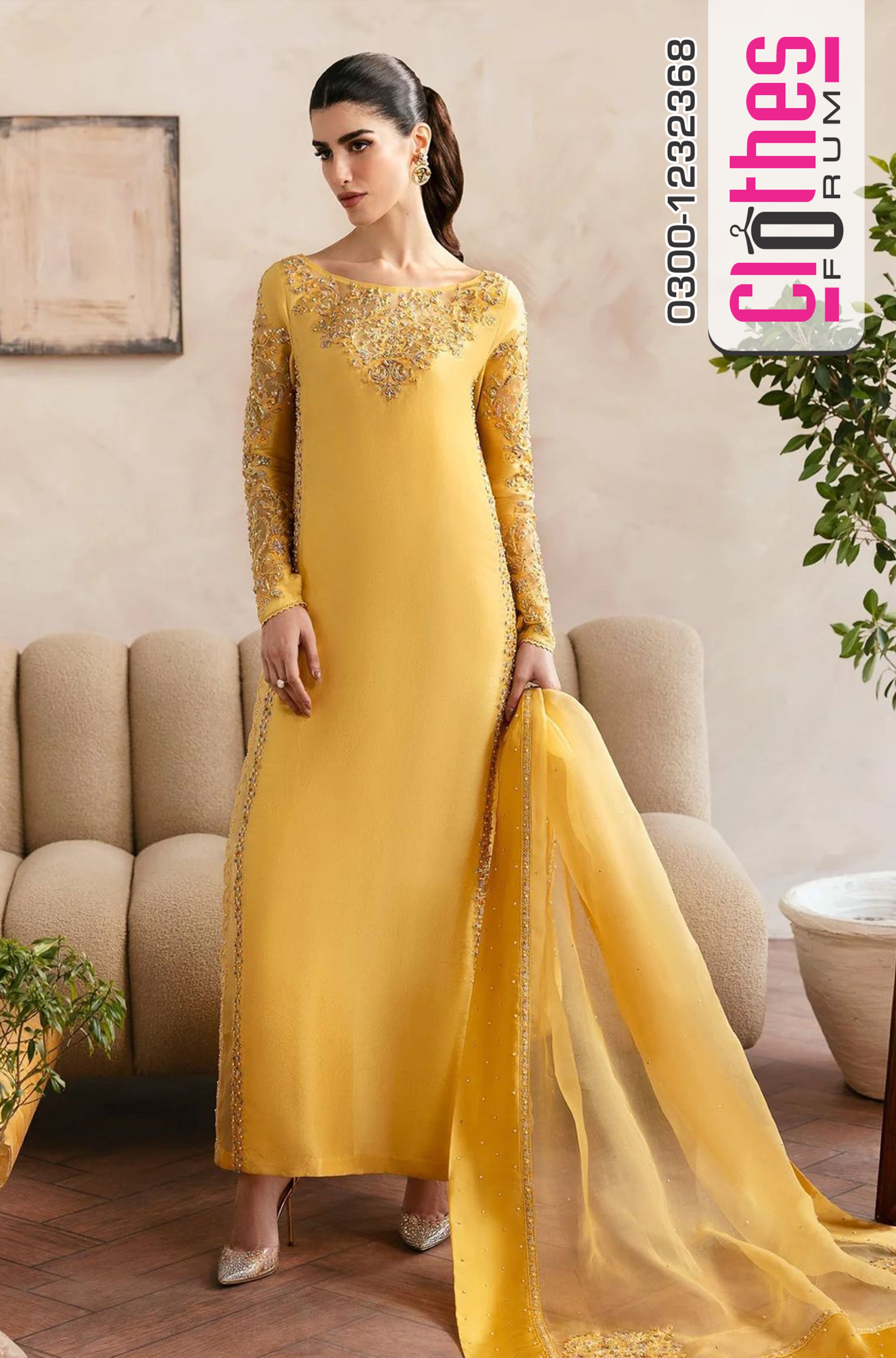 Kanwal Malik Saesha Mango Yellow Suit | Pure Raw Silk Festive Formal