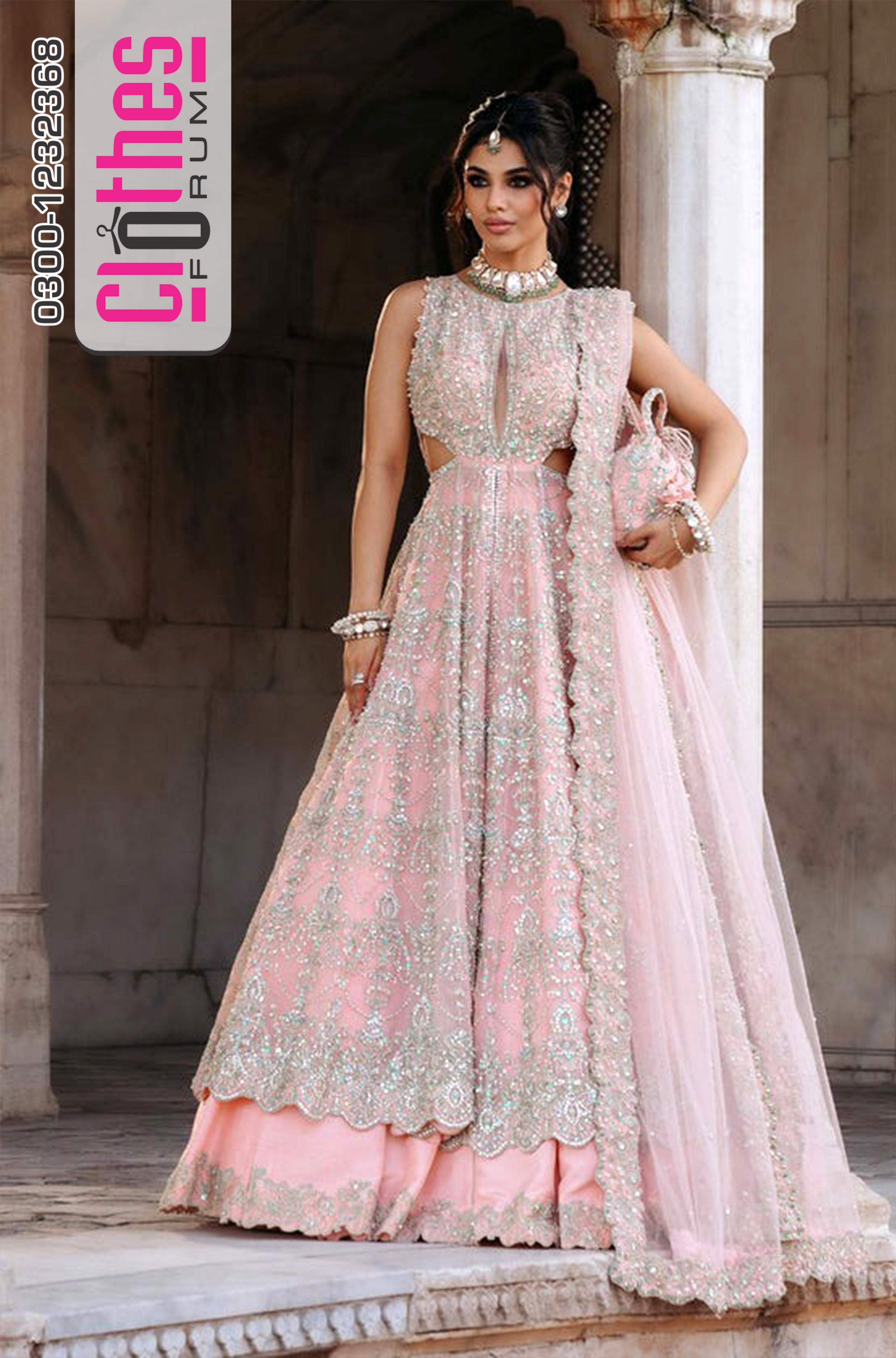 Kanwal Malik Baby Pink Gown | Hand-Embroidered Organza & Korean Silk Lehnga