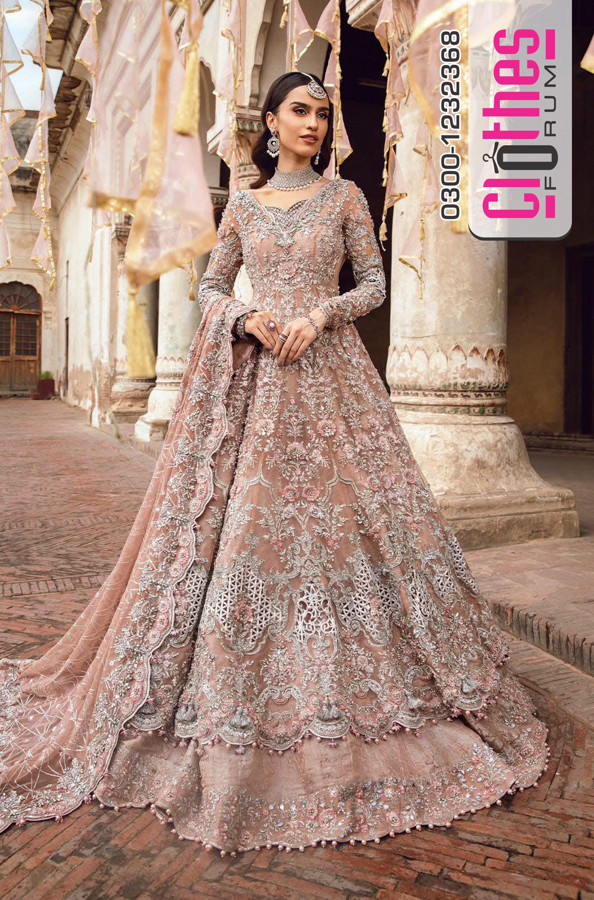 Maria B Nude Pink Lawn Ensemble – Organza Frock with KamKhwab