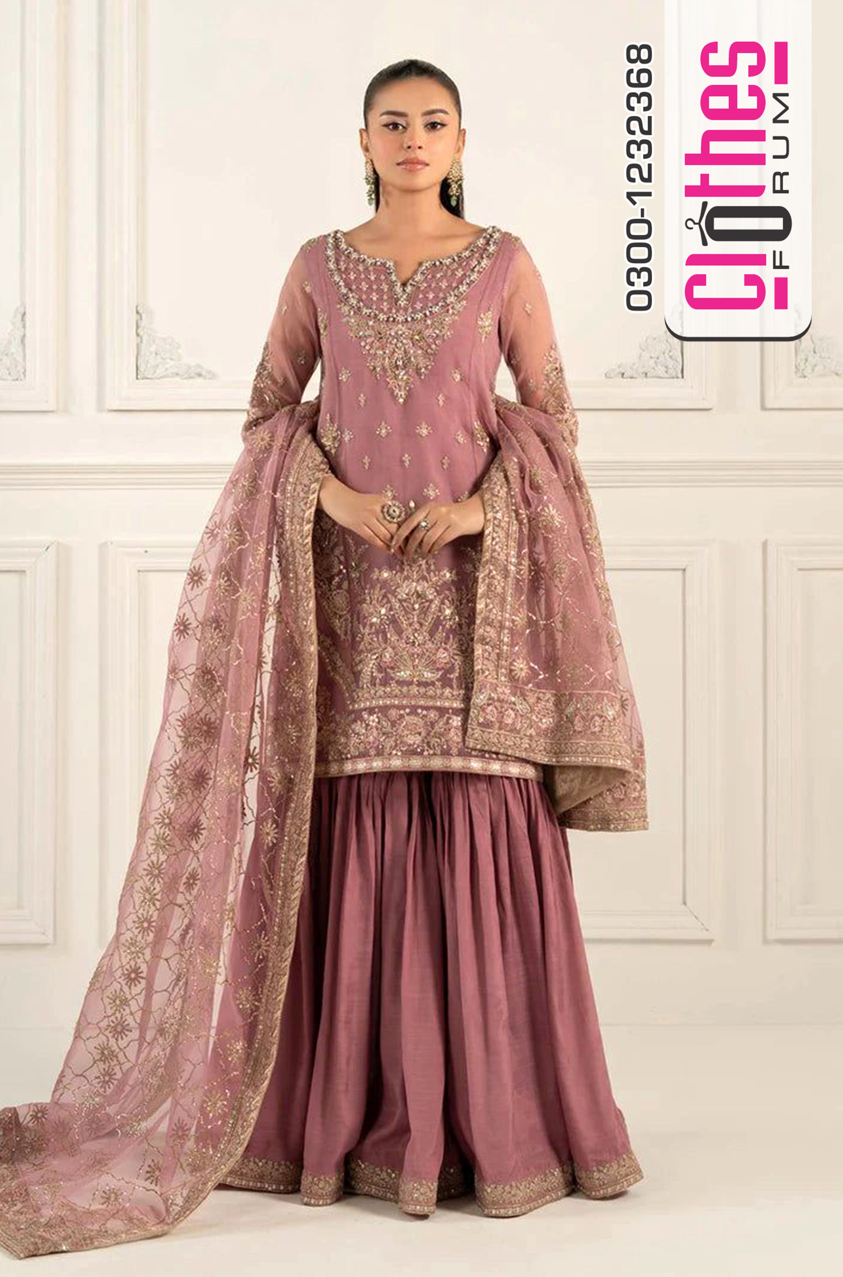 Maria B Chiffon Wedding Edition – Ice Blue Organza Embroidered Sharara Set