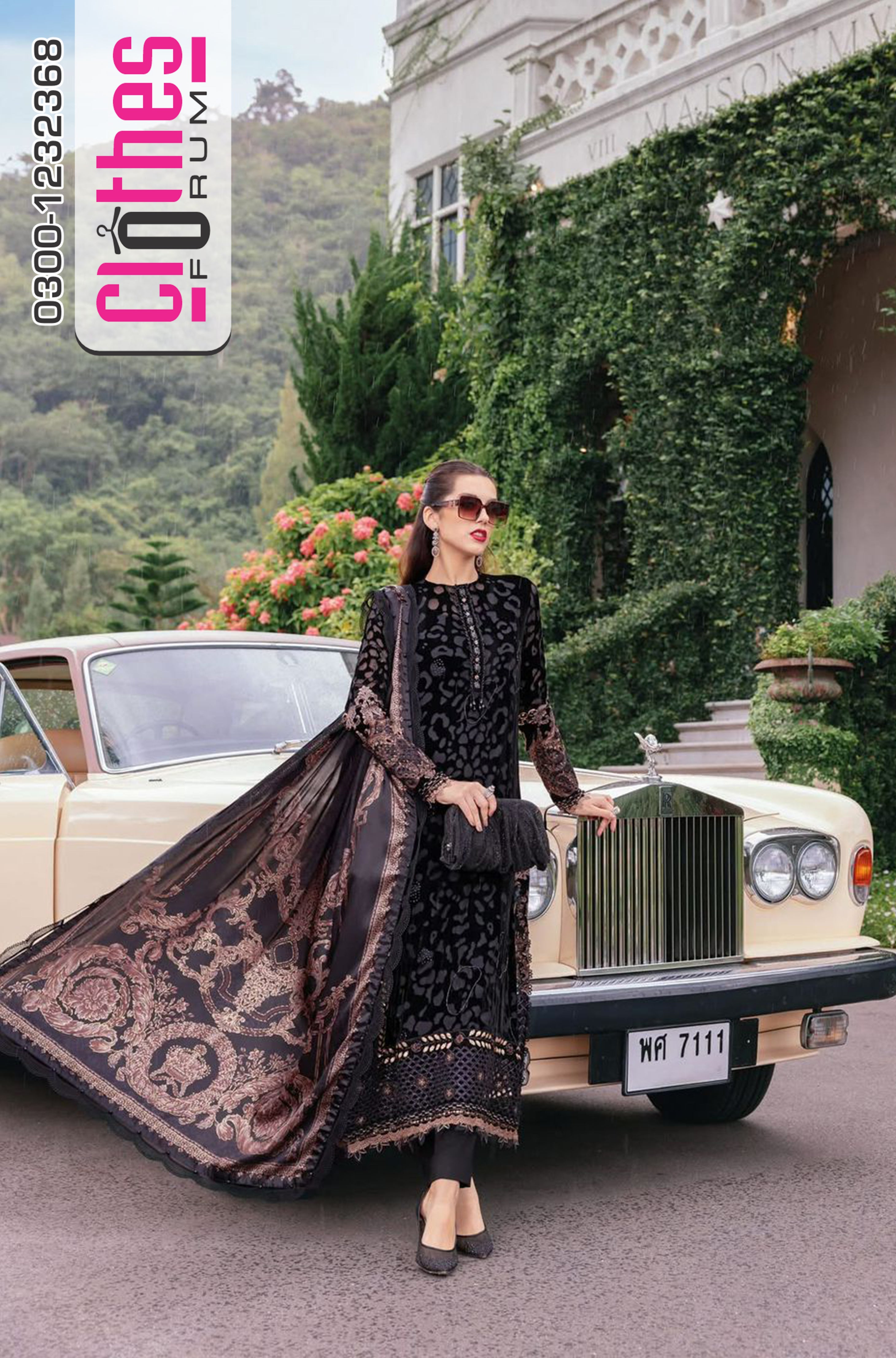 Maria B Luxury Velvet Palachi Suit | Hand Embellished Silk Shawl Edition