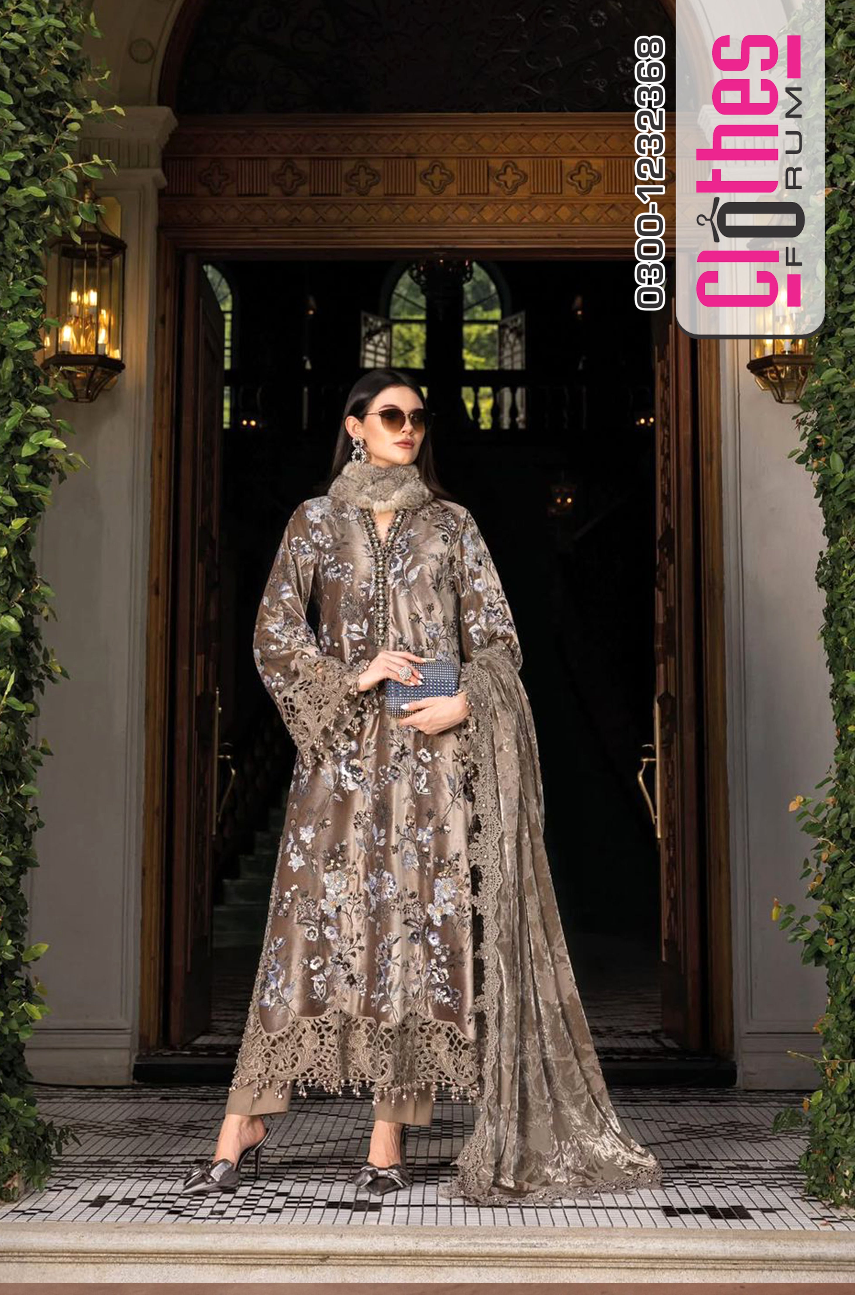 Maria B. Luxury Collection – Coffee Embroidered Velvet