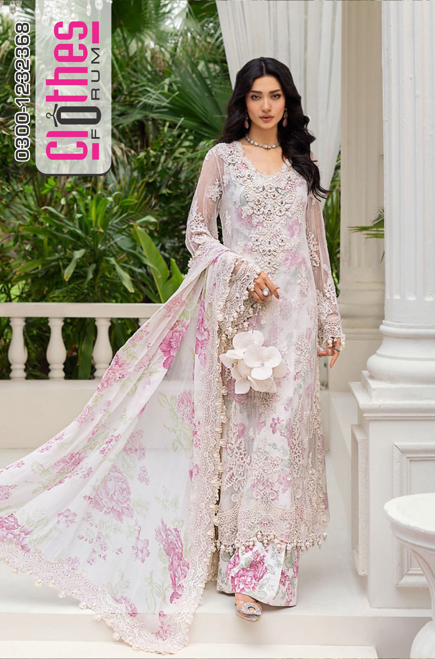 Maria B Wedding Edition – Off White Embroidered Chiffon Suit
