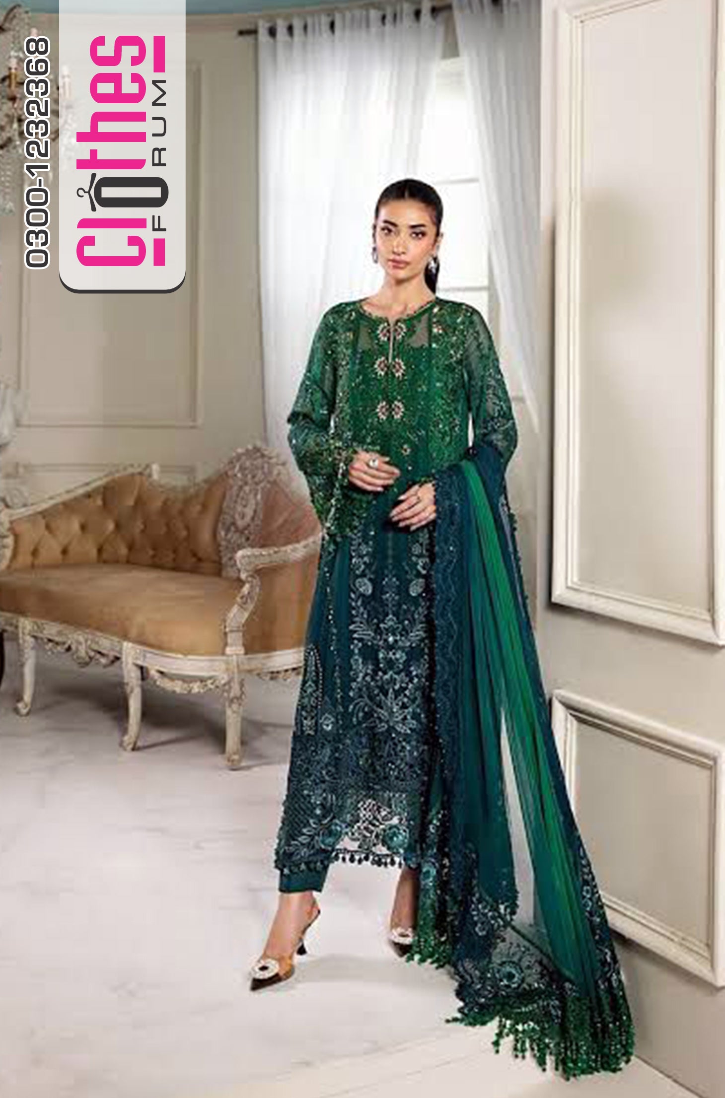 Maria B Wedding Edition – Green Chiffon Bridal Outfit D6