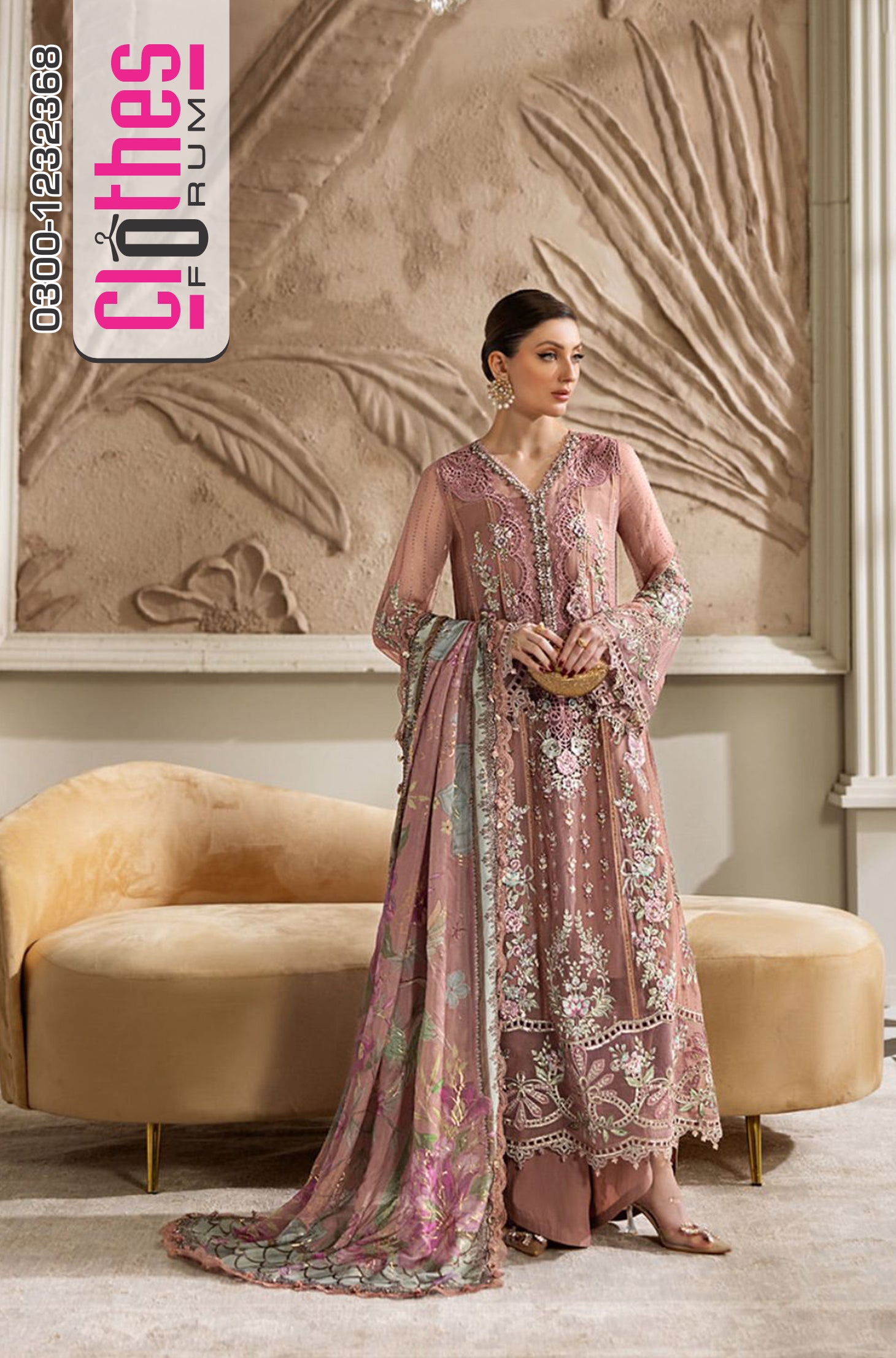 Maria B Wedding Edition – Tea Pink Chiffon Bridal Outfit
