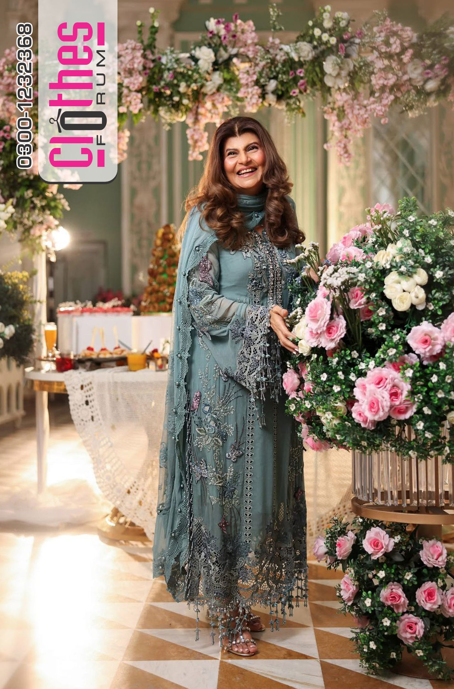 Maria B | Sky Blue Hand-Embellished Luxury Chiffon Suit