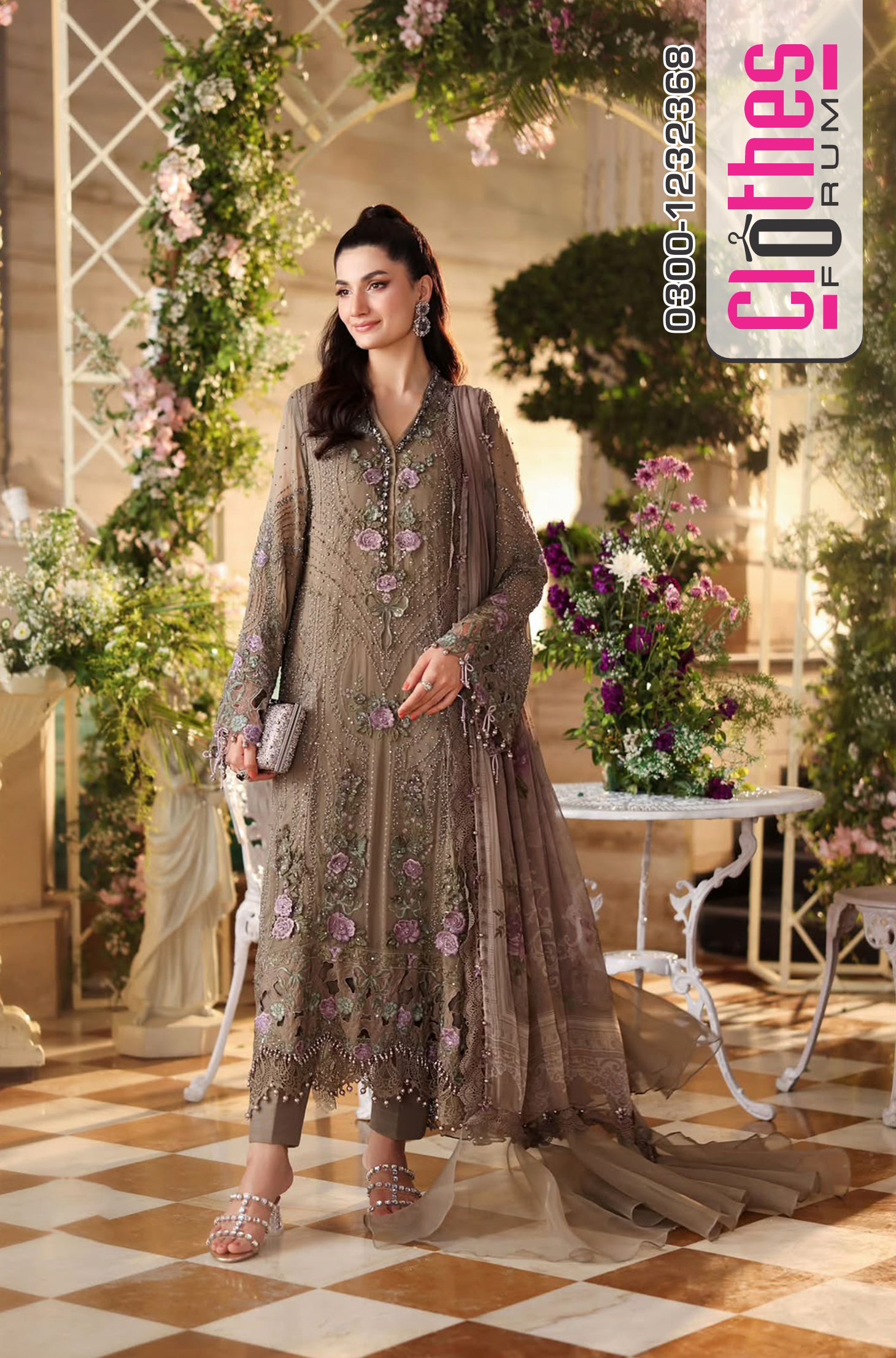 Maria B Luxury Chiffon Wedding Collection – Mouse Grey 3D Embroidered Suit