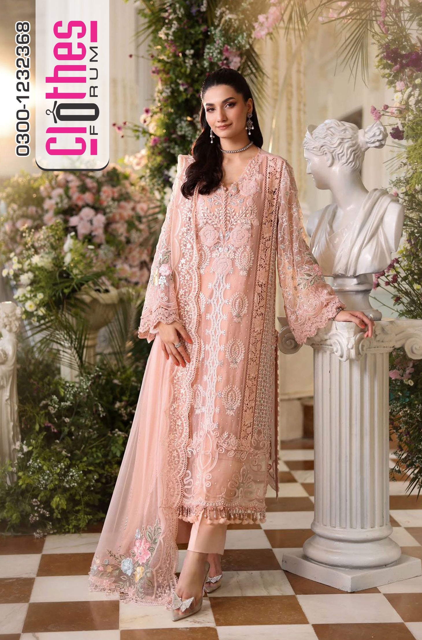 Maria B | Magenta Hand-Embellished Luxury Chiffon Suit