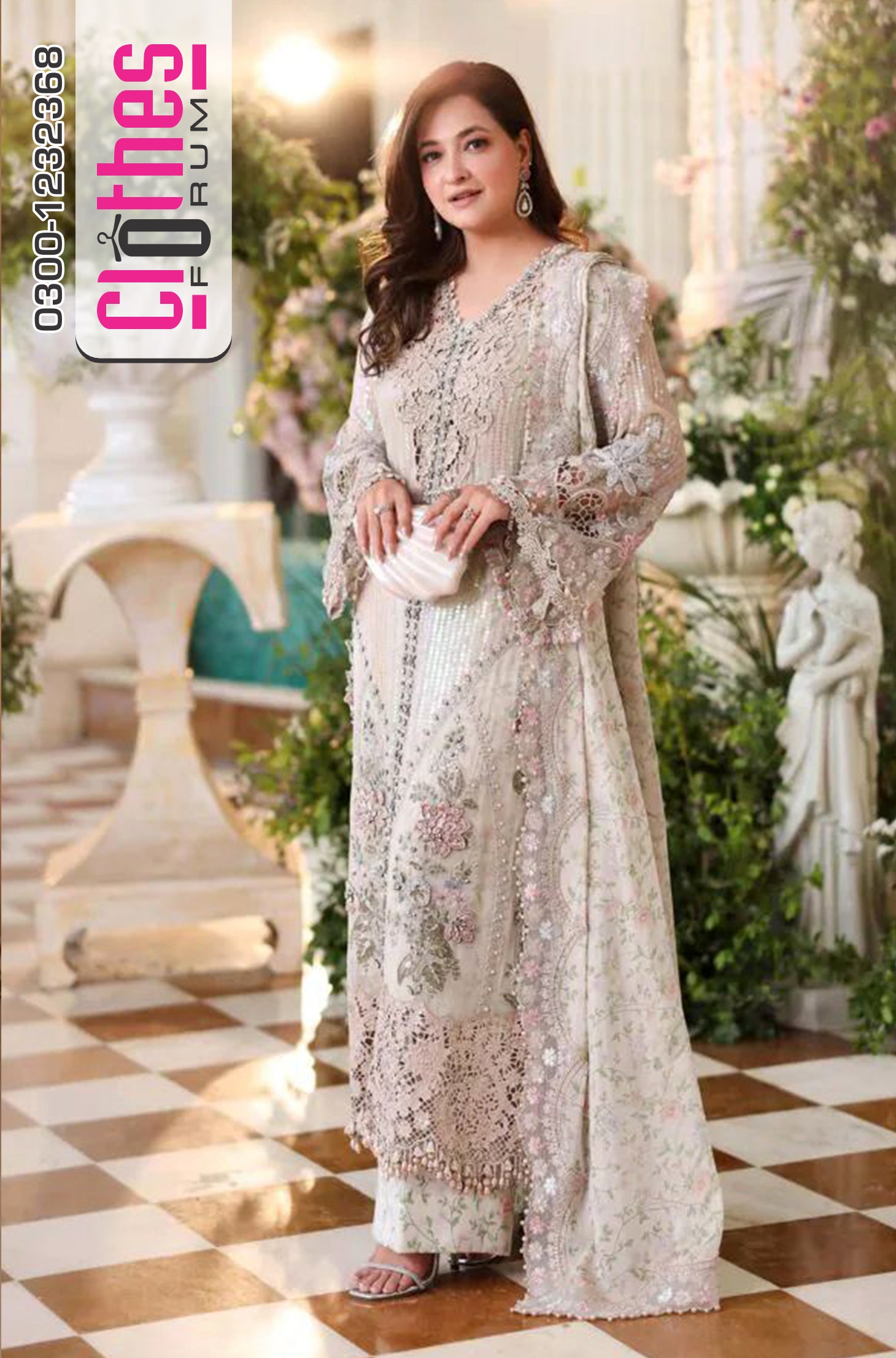 Maria B Emerald Green Embroidered Chiffon Wedding Suit