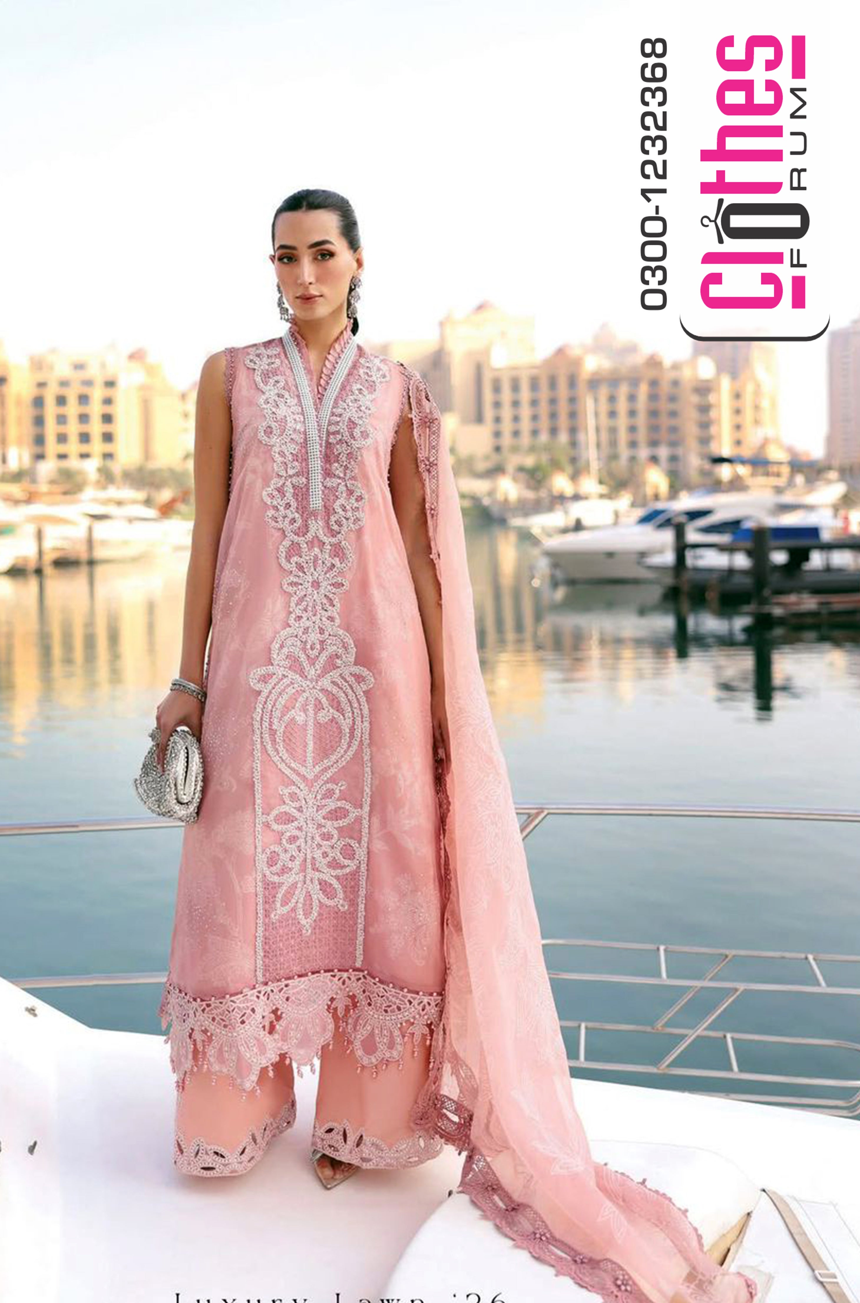 Maria B | Pink & Off-White Pearl-Embellished Organza Lawn
