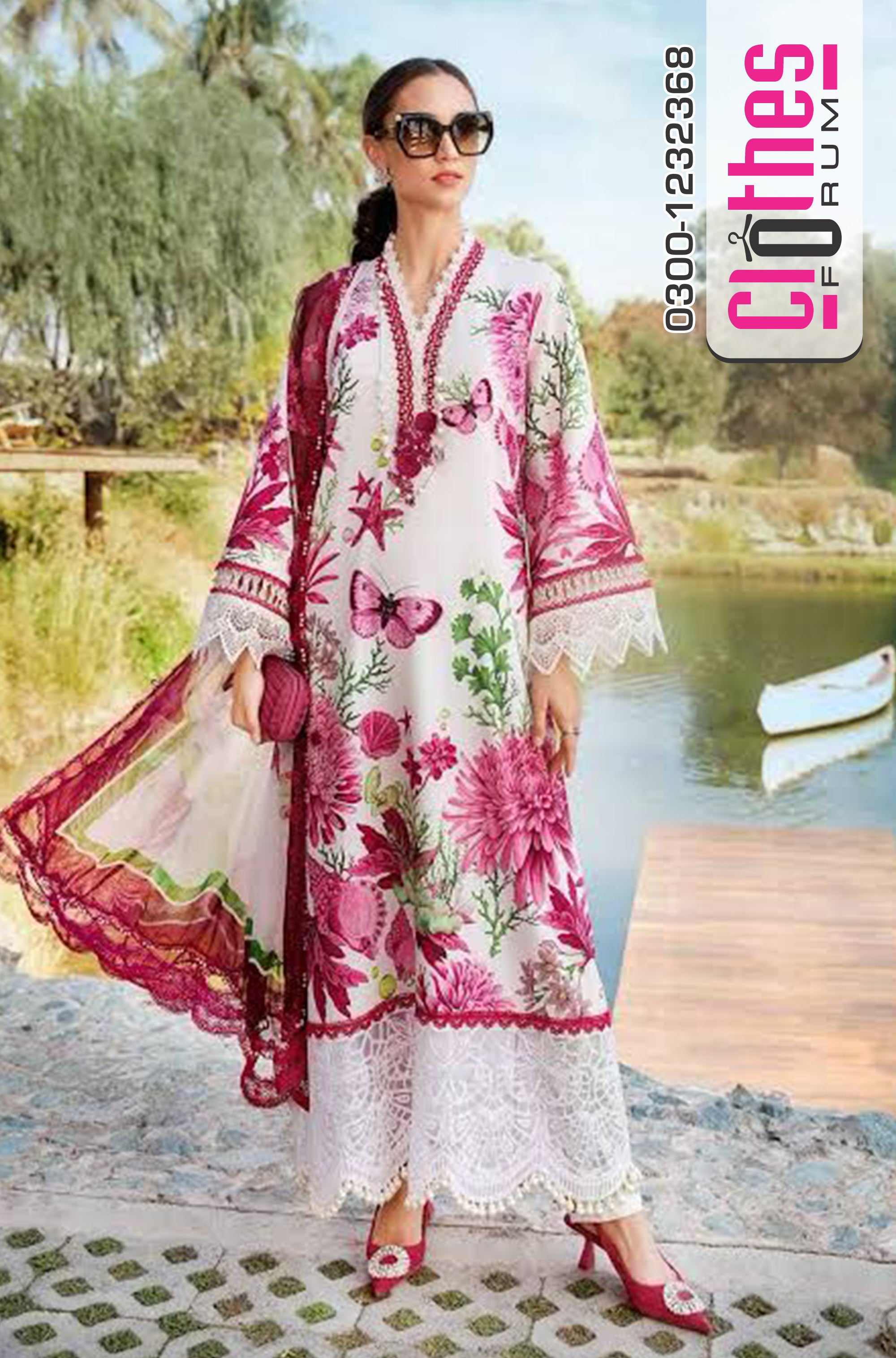 Maria B MPrint Embroidered Lawn Dress | Chiffon Dupatta | Spring Summer ’25