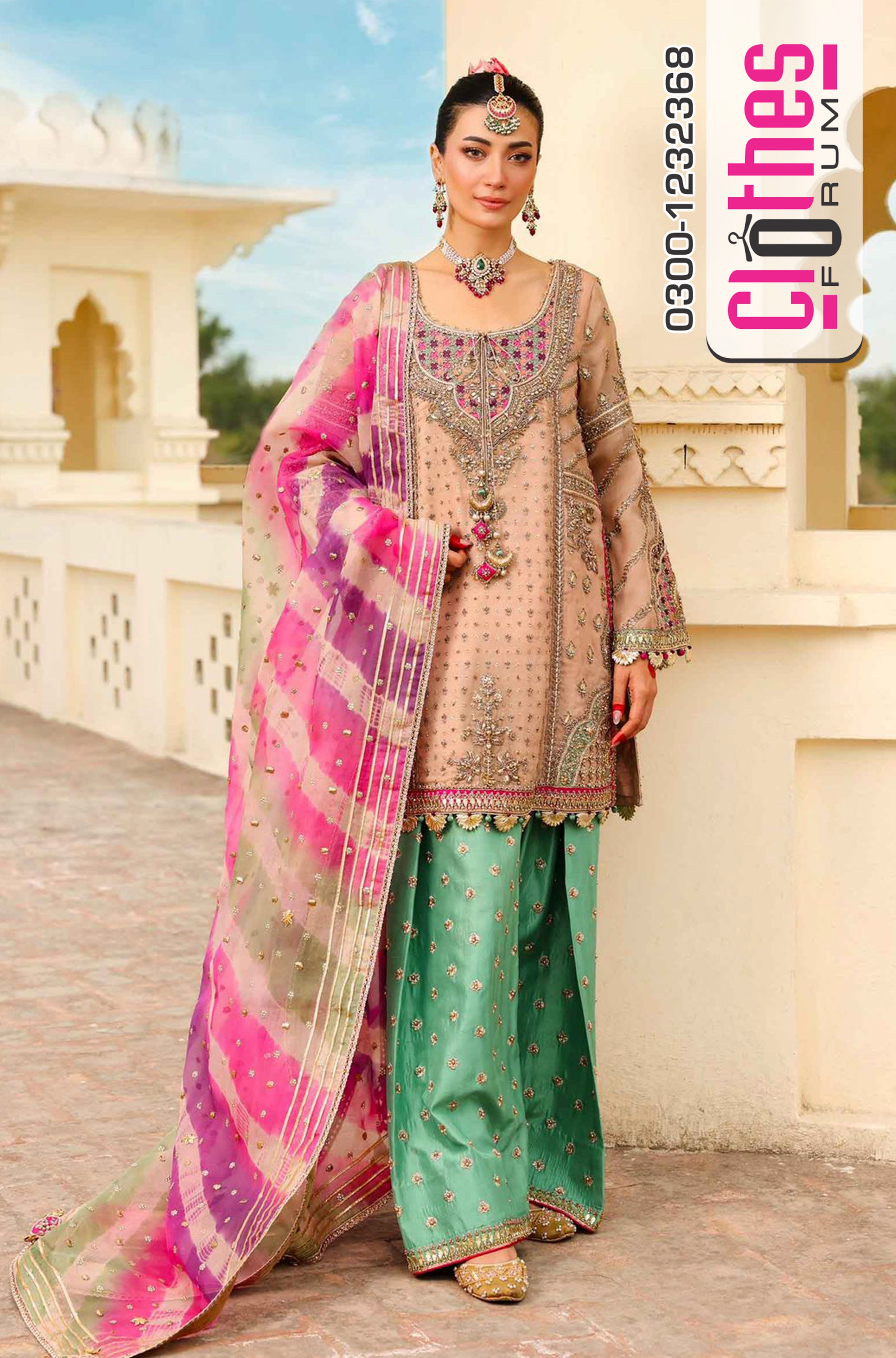 Maria B Peachy Pink Pure Organza Wedding Edition | Traditional Gotta & Chatta Patti Work