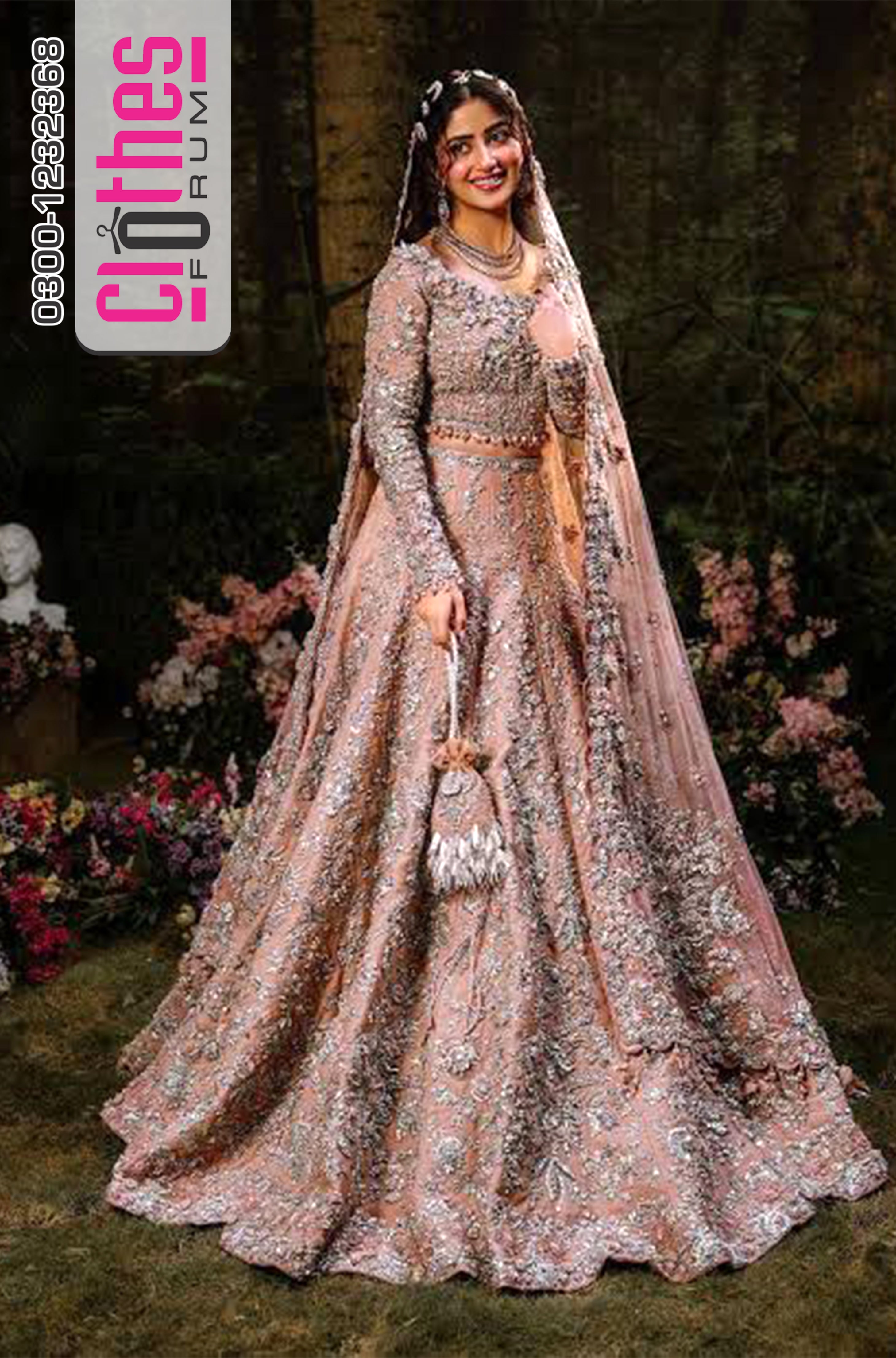 Maria B | Powder Peach 16-Panelled 3D Gotta Lehenga