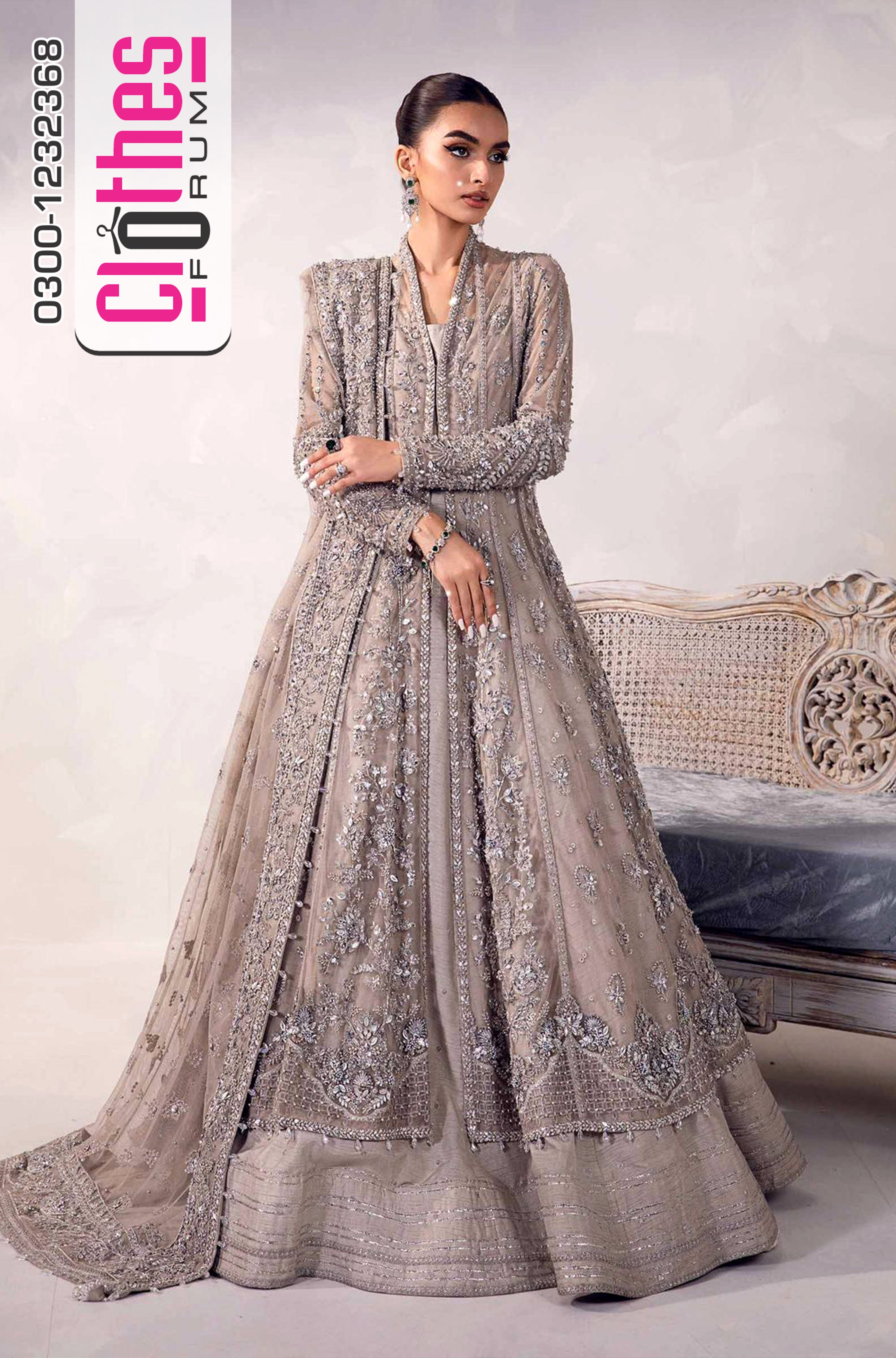 Maria B Sylvana | Mouse Grey Hand-Embellished Bridal Frock & Net Gown