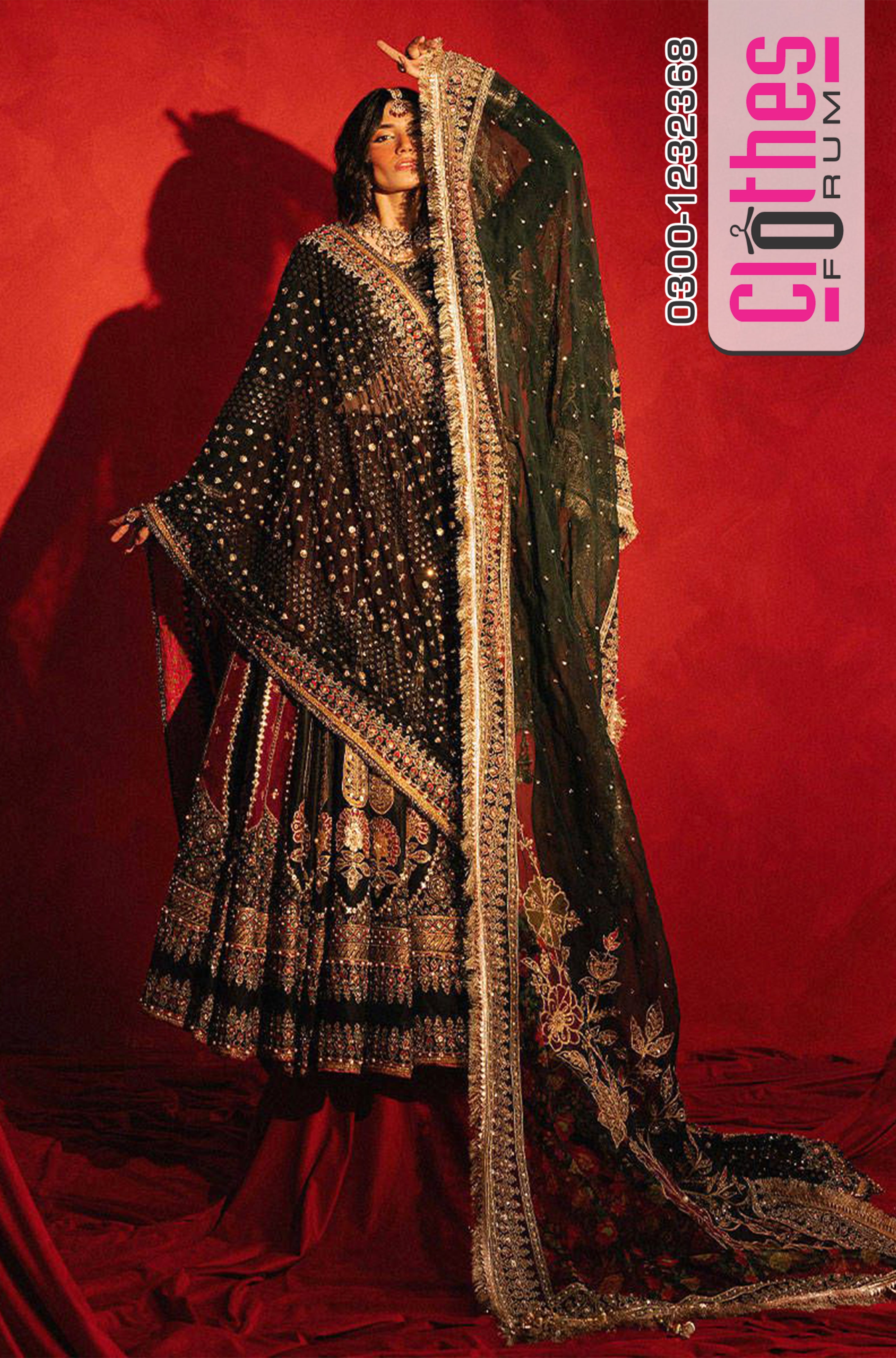 Mohsin Naveed Ranjha Dil Raas Black–Maroon Hand-Worked Festive Ensemble