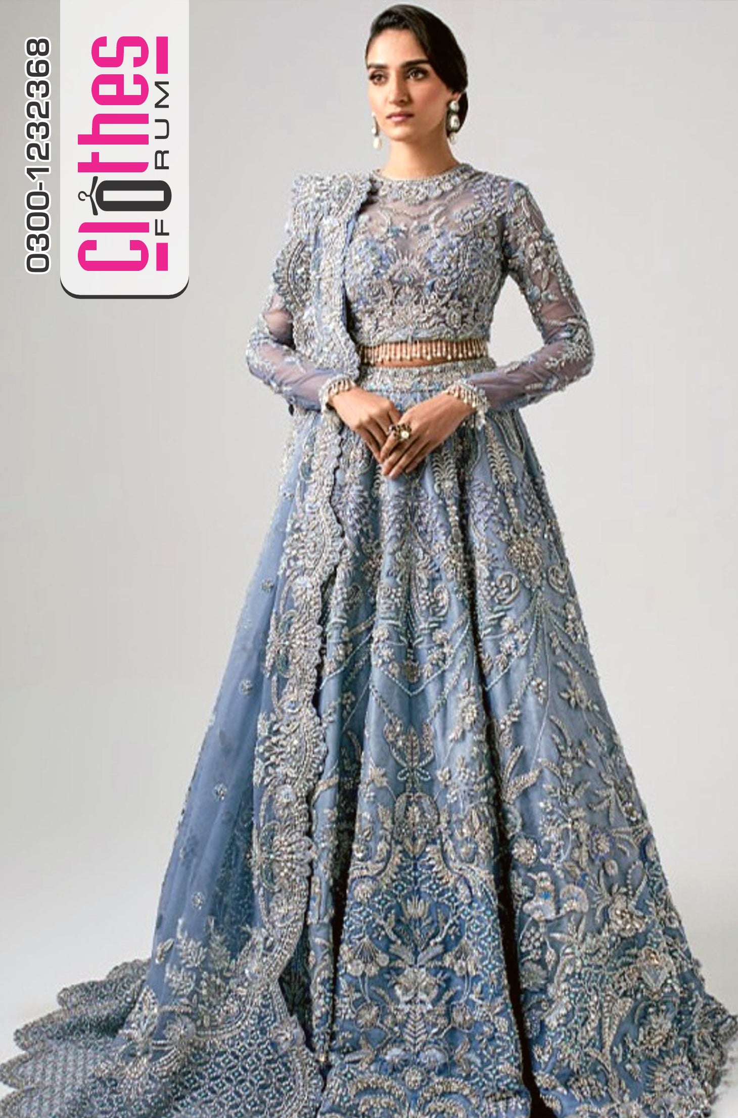 Nayra Grey Blue Bridal Wedding Collection – Chiffon Choli, Lehenga & Dupatta