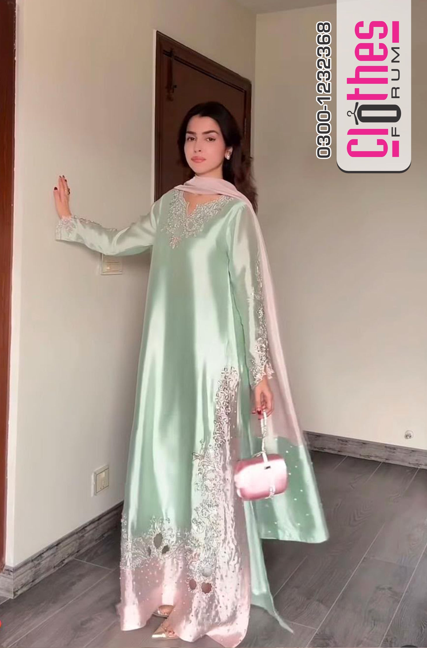 Mehak Yaqoob Mint & Blush Silk Luxury Embroidered Wedding Suit Master Replica