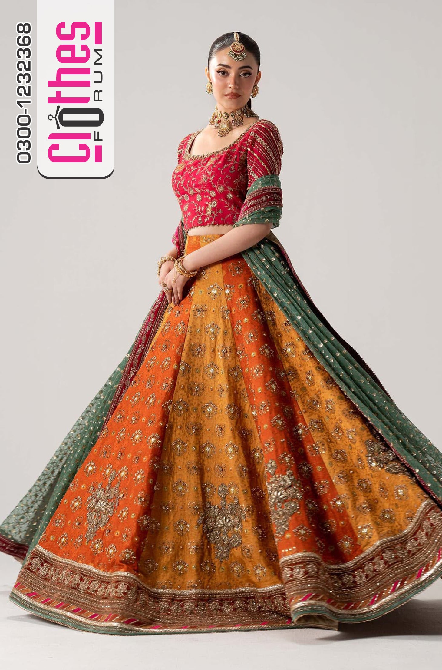 Maria B Mustard Raw Silk Bridal Lehenga Choli